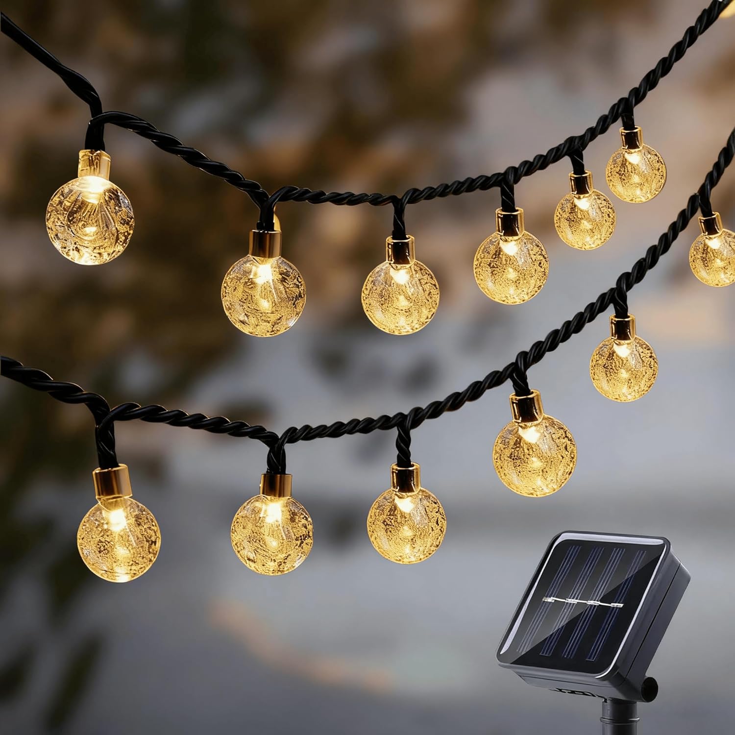 Solar String Lights Outdoor Waterproof IP65 9.3 Feet Patio Lights with 20 LED Crystal Globe Hanging Light for Backyard P