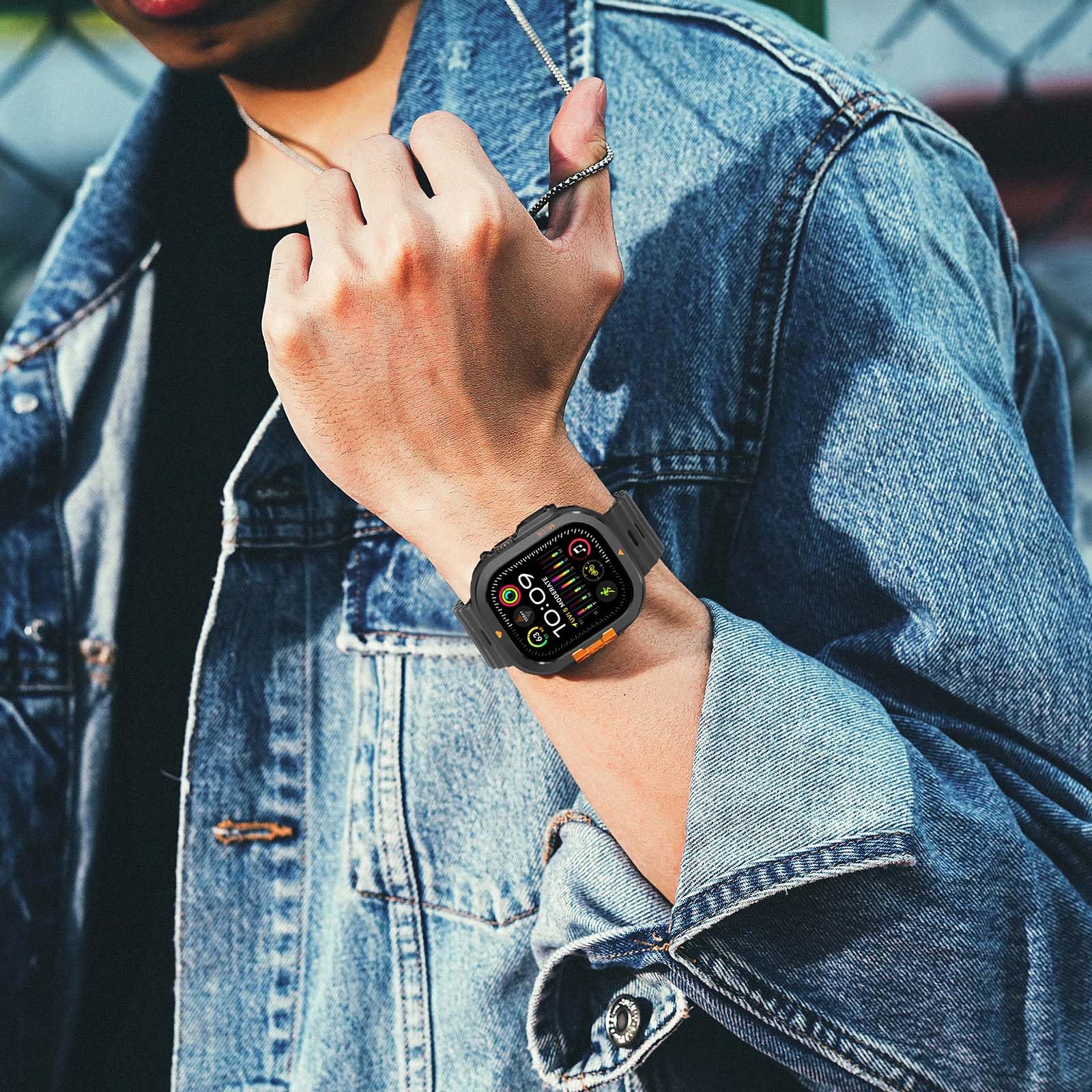 2 in 1 Hülle Kompatibel mit Apple Watch Ultra 3/2/1 49mm, Robuste Schutzhülle mit Rückrahmen für iWatch 49 mm, Schwarz