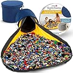 Creative QT SlideAway Toy Storage Organizer & Extra Large 52 Play Mat, Collapsible Storage Bins for Building Bricks, Small Blocks, Toys, Drawstring Cleanup for Kids Playroom & Classroom, Blue