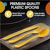 Vista 4 de Exquisite Cucharas de plástico amarillas, 50 piezas, cucharas amarillas, utensilios desechables, juego de cubiertos de plástico resistente