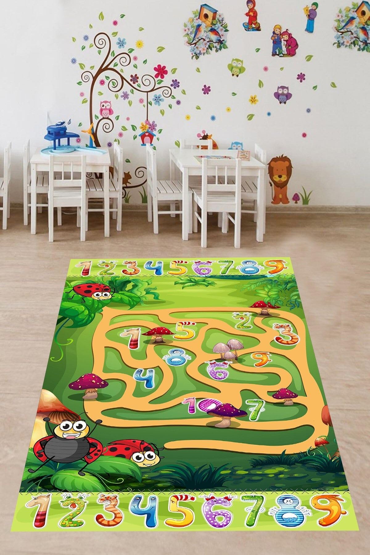 Pelangi Eğitici Sayılar Yıkanabilir Kaymaz Taban Leke Tutmaz Çocuk Odası Halısı, Yeşil-Mor-Kırmızı-Gri 180 x 280, 9038680022180280