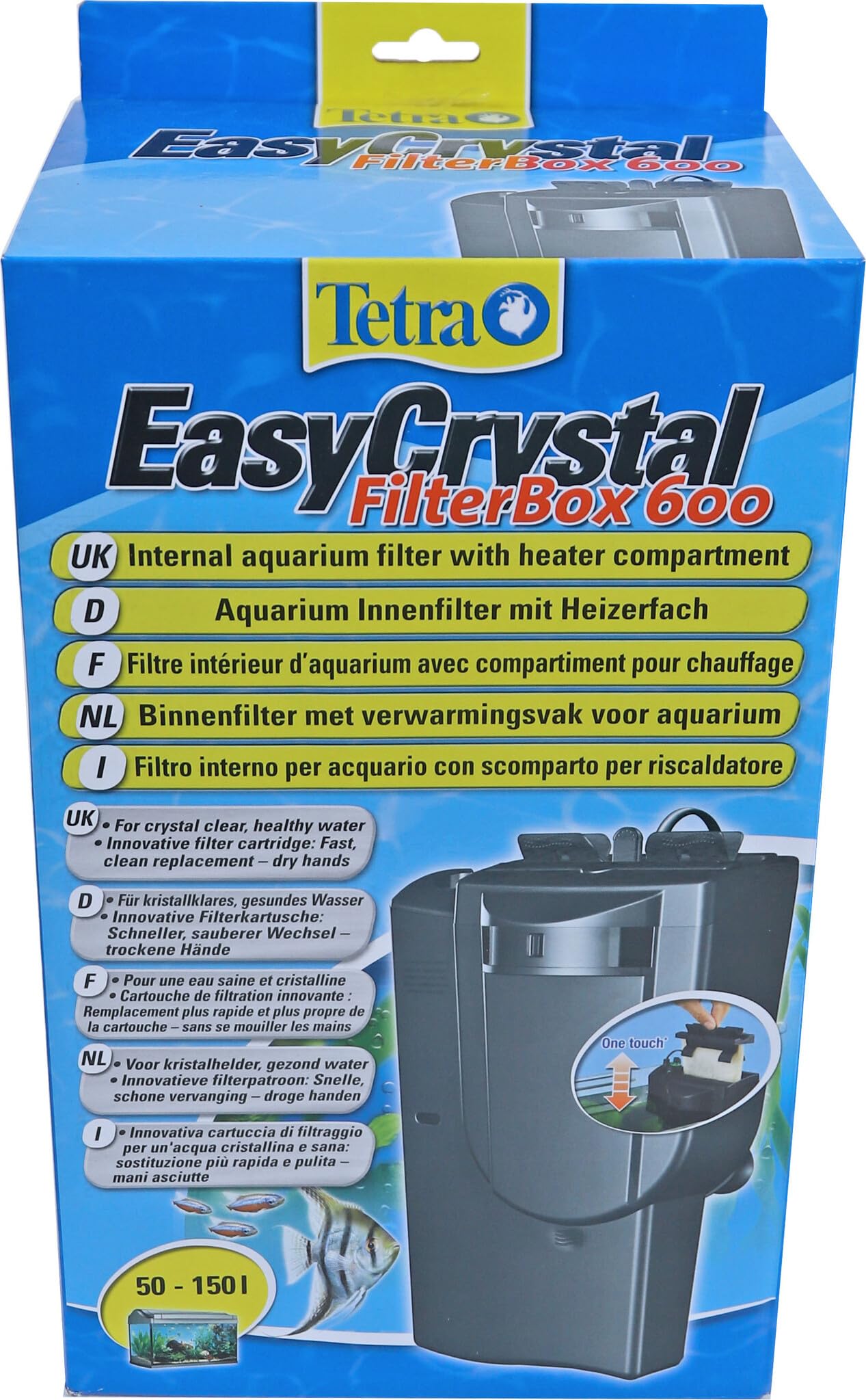 Tetra EasyCrystal FilterBox 600 Filtro Interior de Acuario con Compartimento para el Calentador, Procura Agua Cristalina y Saludable, Adecuado para Acuarios de 50 a 150 Litros