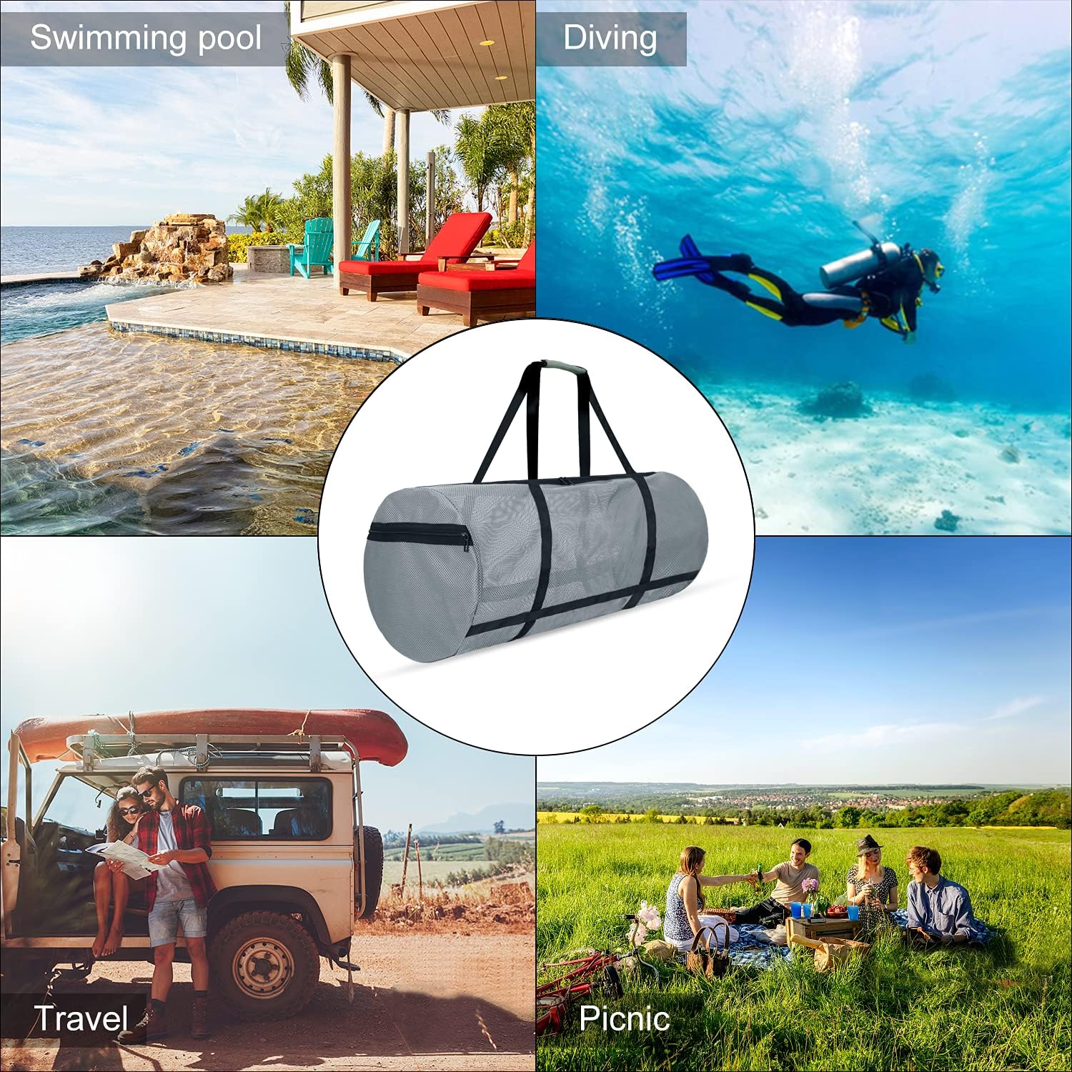 LIVACASA Dive Bag Mesh 100L Large Zipper Side Pockets 35.4In Quick Dry Diving Equipment Bag Beach Duffel Snorkeling Gear Bag : Sports & Outdoors