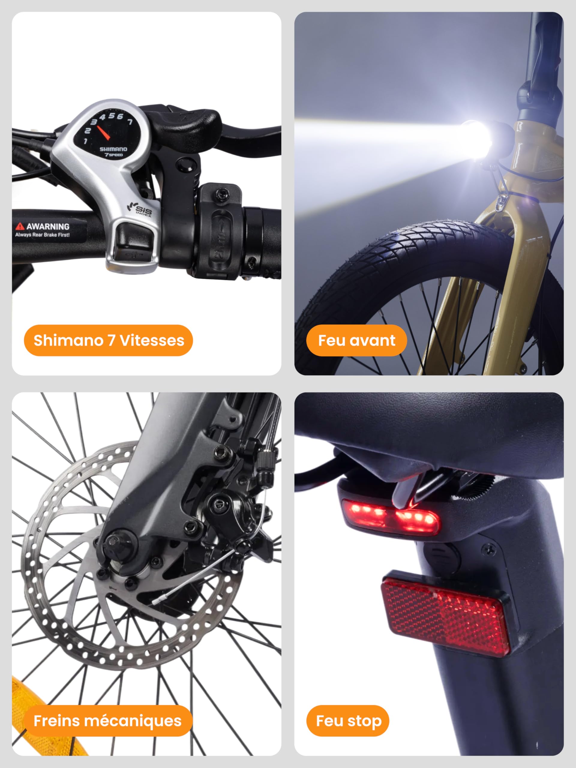C10 Vélo électrique pliant 20", seulement 18,6 kg, moteur 250 W, batterie 345,6 Wh, avec Shimano 7 vitesses, portée jusqu'à 100 km, 25 km/h, Pedelec avec écran LCD, idéal pour les trajets en