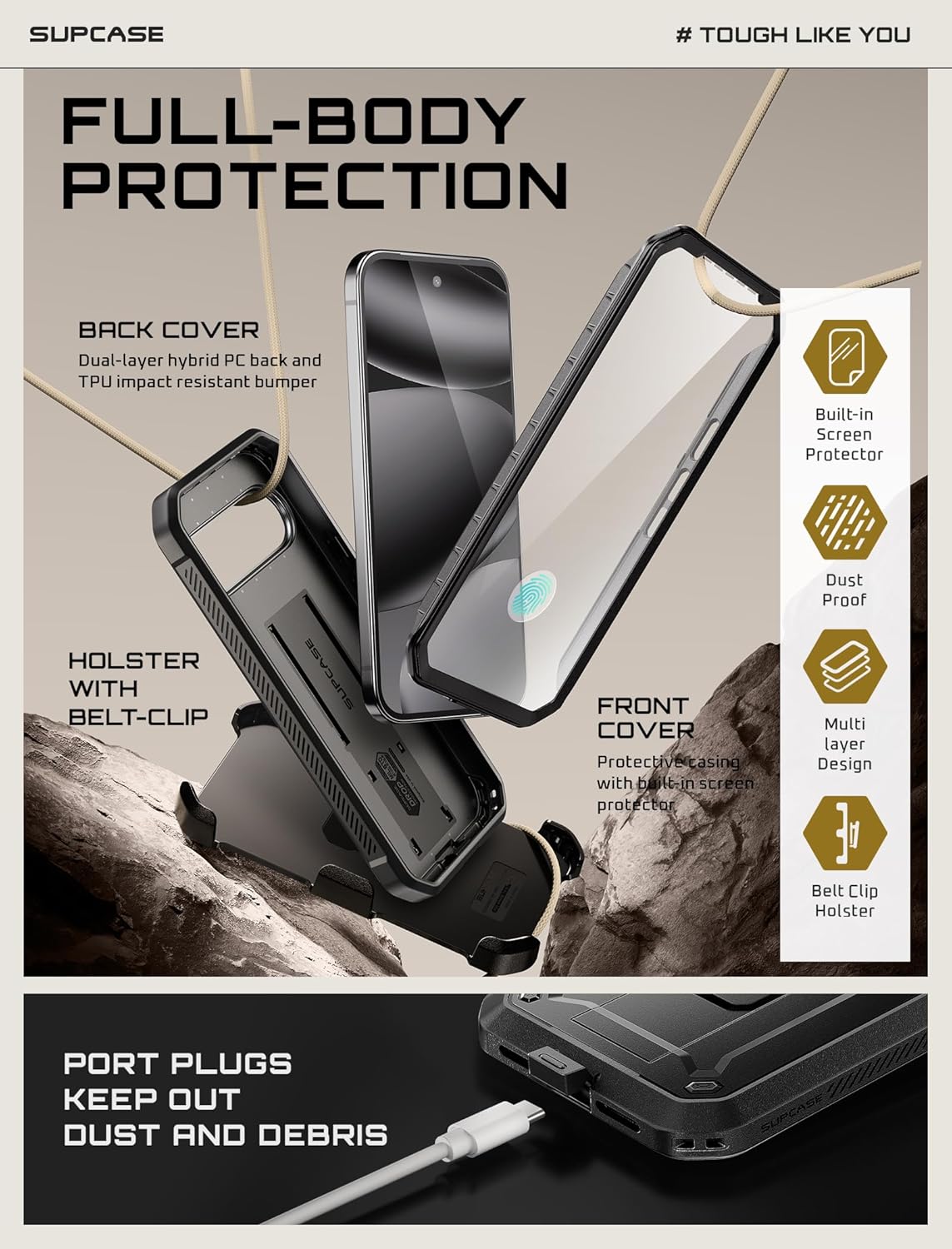 SUPCASE for Google Pixel 10/10 Pro Case with Screen Protector (Unicorn Beetle Pro), [Built-in Stand & Belt-Clip] [Military-Grade Protection] Full Body Heavy Duty Phone Case, Black