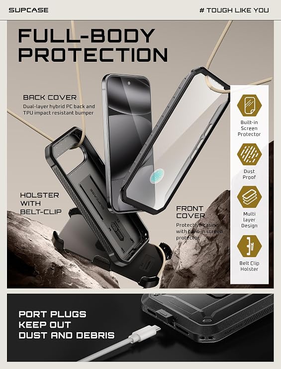 SUPCASE for Google Pixel 10 Pro XL Case (2025) with Screen Protector, Black