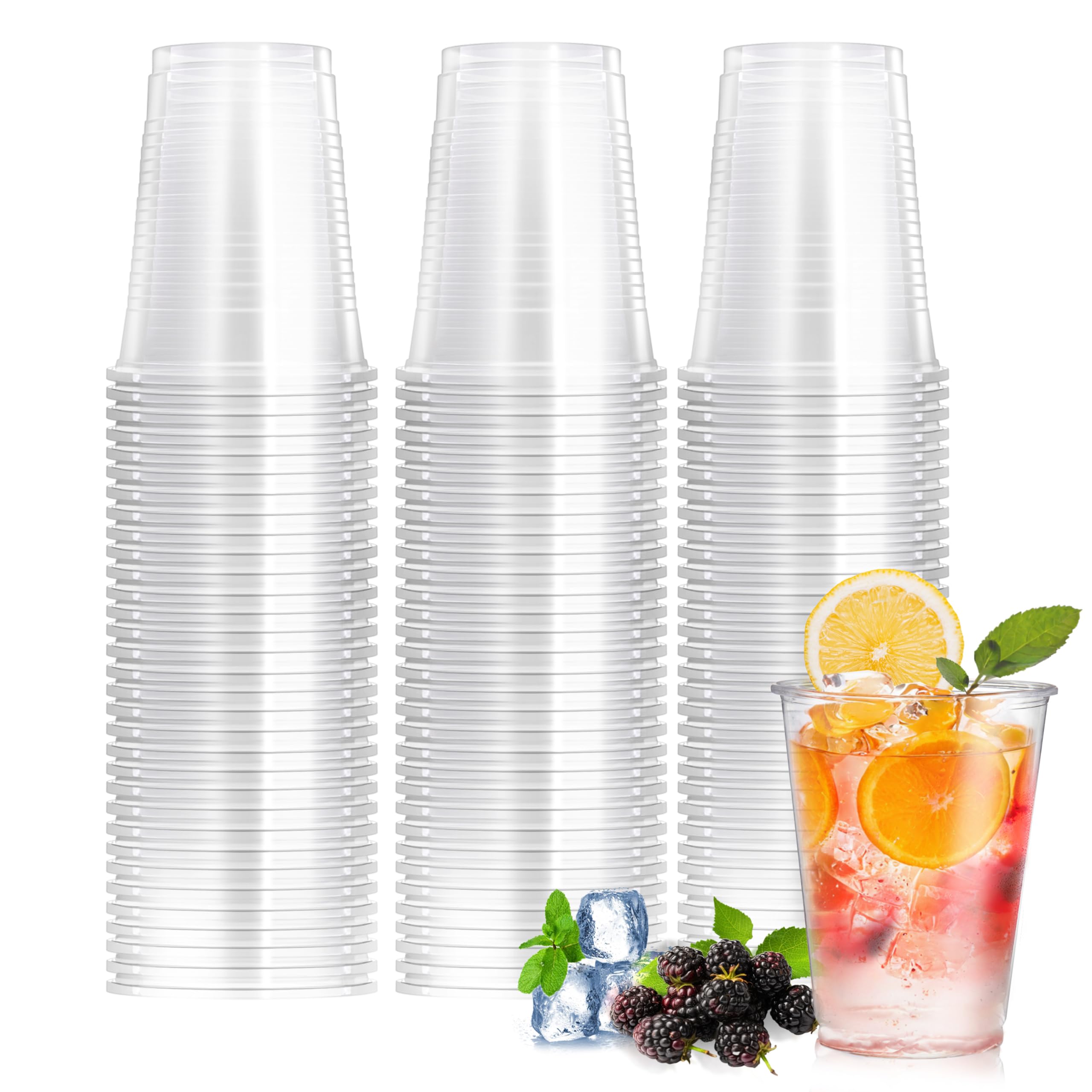 300 Stück 350ML durchsichtige plastikbecher,Wiederverwendbar becher plastik,Geeignet für Eiskaffee,Milchtee,Cola,Orangensaft und andere kalte Getränke,geeignet für Partys,Picknicks,Bankette