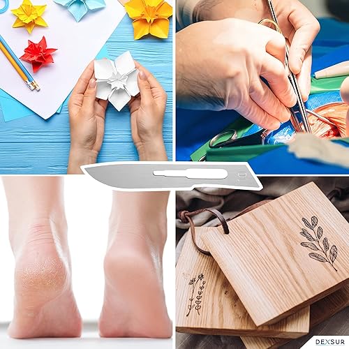 Miniatura 26 de Cuchillas de bisturí estéril de acero de alto carbono, cuchillas quirúrgicas # 24 para dermaplaning, caja envuelta individualmente de 100 piezas +