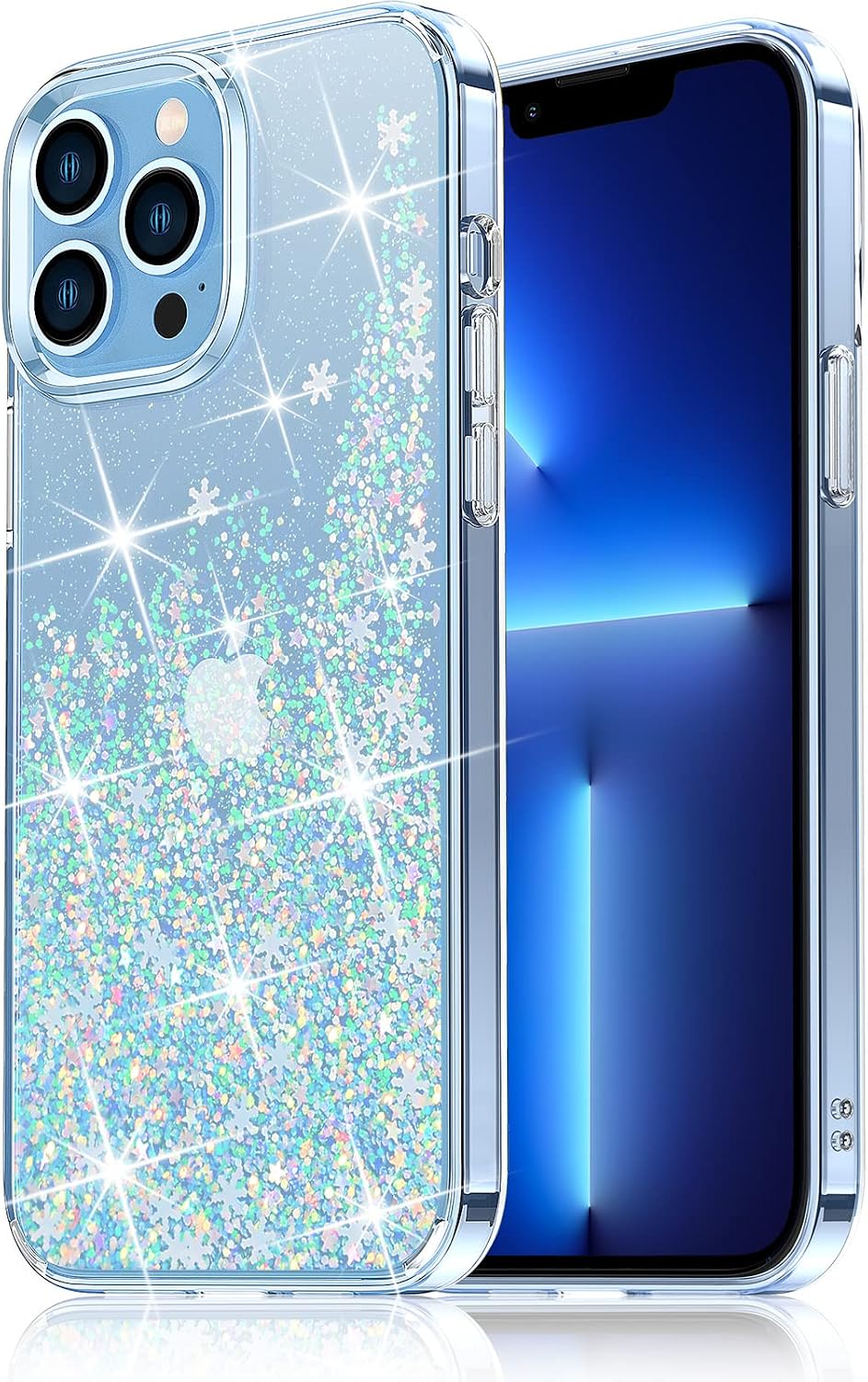 Gospire Glitter Case Design for iPhone 13 Pro Max 6.7 Inch Shockproof Hard PC with Soft TPU Edge, Anti-Scratch iPhone 13 Pro Max Sparkle Case for Women Girls (Snow Clear)