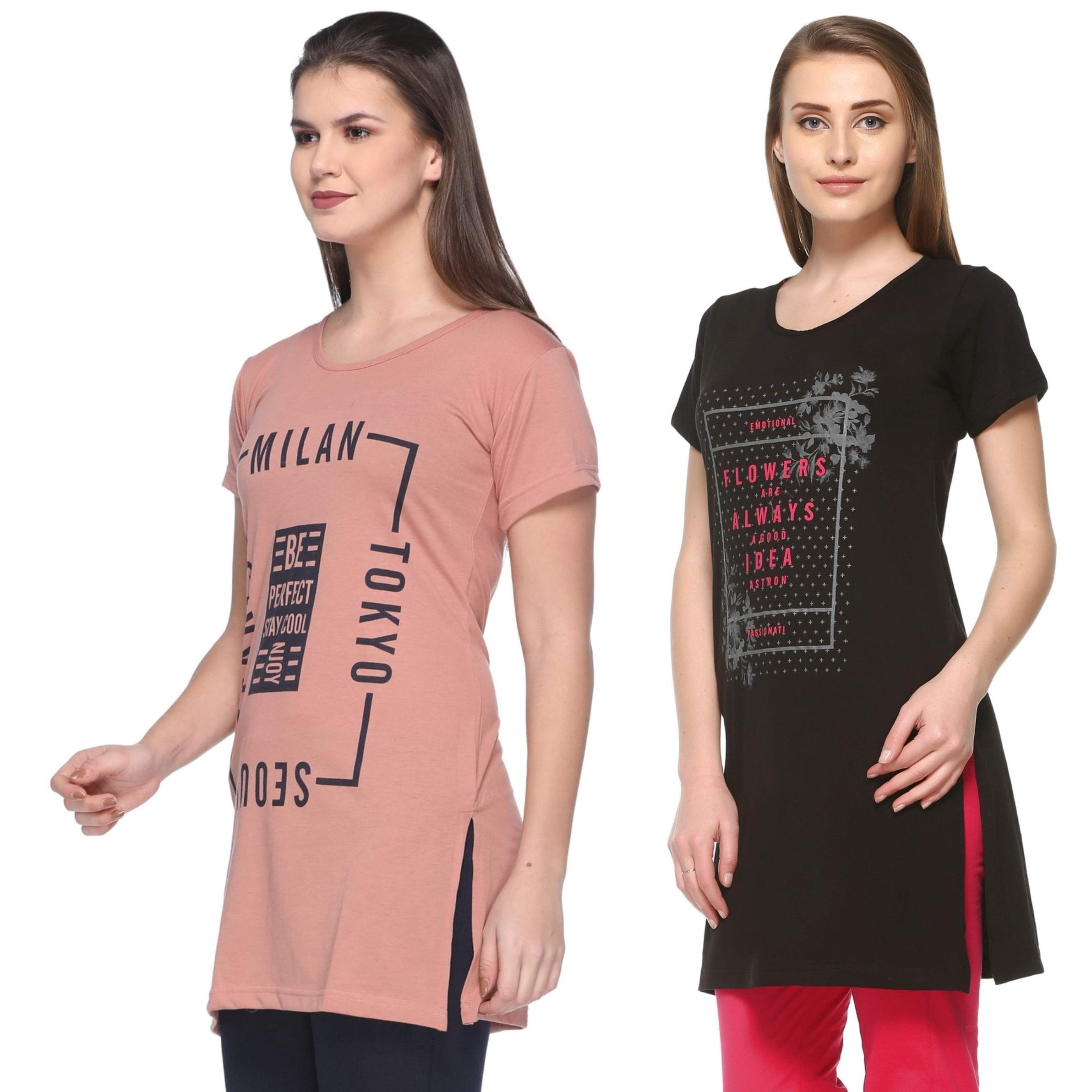 In Love Long Casual Medium Sleeves Tshirts for Women (Combo) (Deep Black :: English Brown) (XXXX-Large-48) - Image 2 thumbnail
