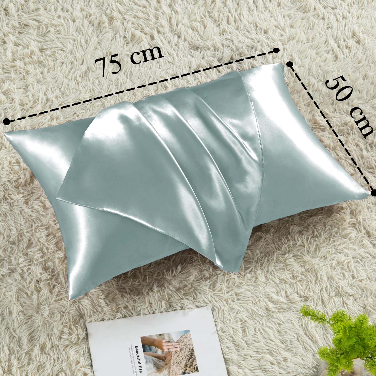 Vielit 2 Pack Satin Pillowcase for Hair and Skin Cooling,Soft as Silk Pillowcase for Hair and Skin,Easier Care than Silk Pillow Case Green 50x75cm Gifts for Women Envelope & 2 Scrunchies - Image 4