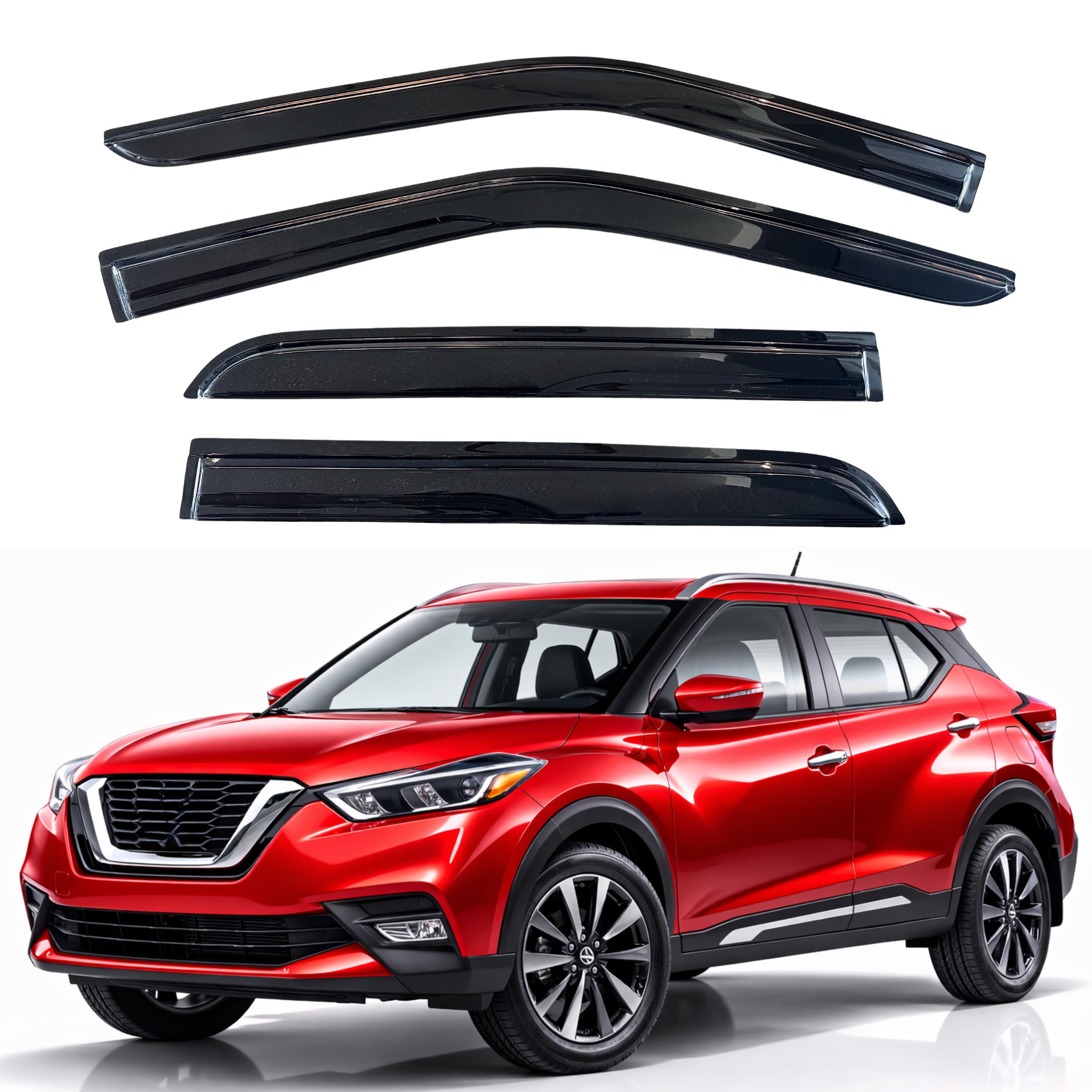 KPY Rain Guards Fit for 2018-2024 Nissan Kicks, Out-Channel Window Visors Vent Wind Deflectors 4PC, Car Accessories for 18-24 Kicks