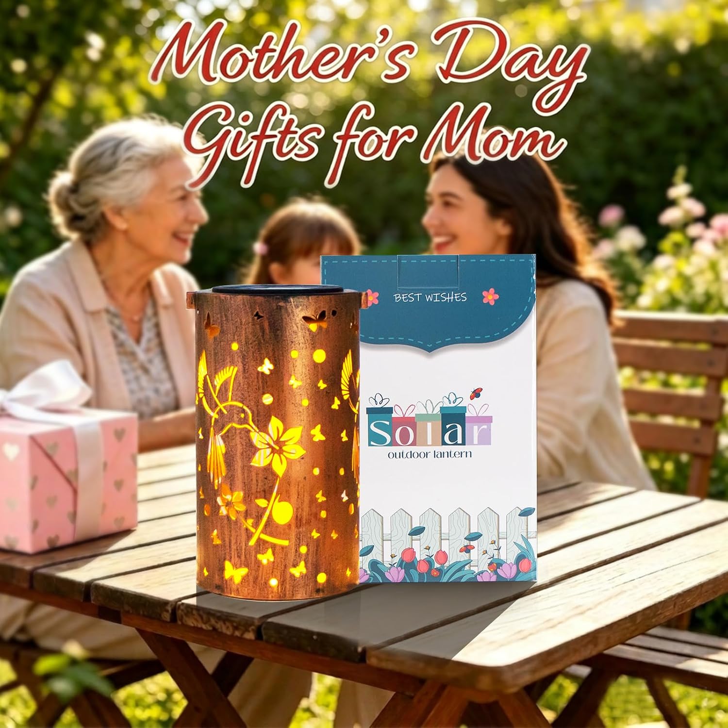 DIBIEECN 2 Pack Solar Lanterns Outdoor Waterproof, Hummingbirds Gardening Birthday Gifts for Women Mom Grandma, Metal Hanging Decorative Solar Lights Outside Garden Decor for Yard, Patio, Backyard