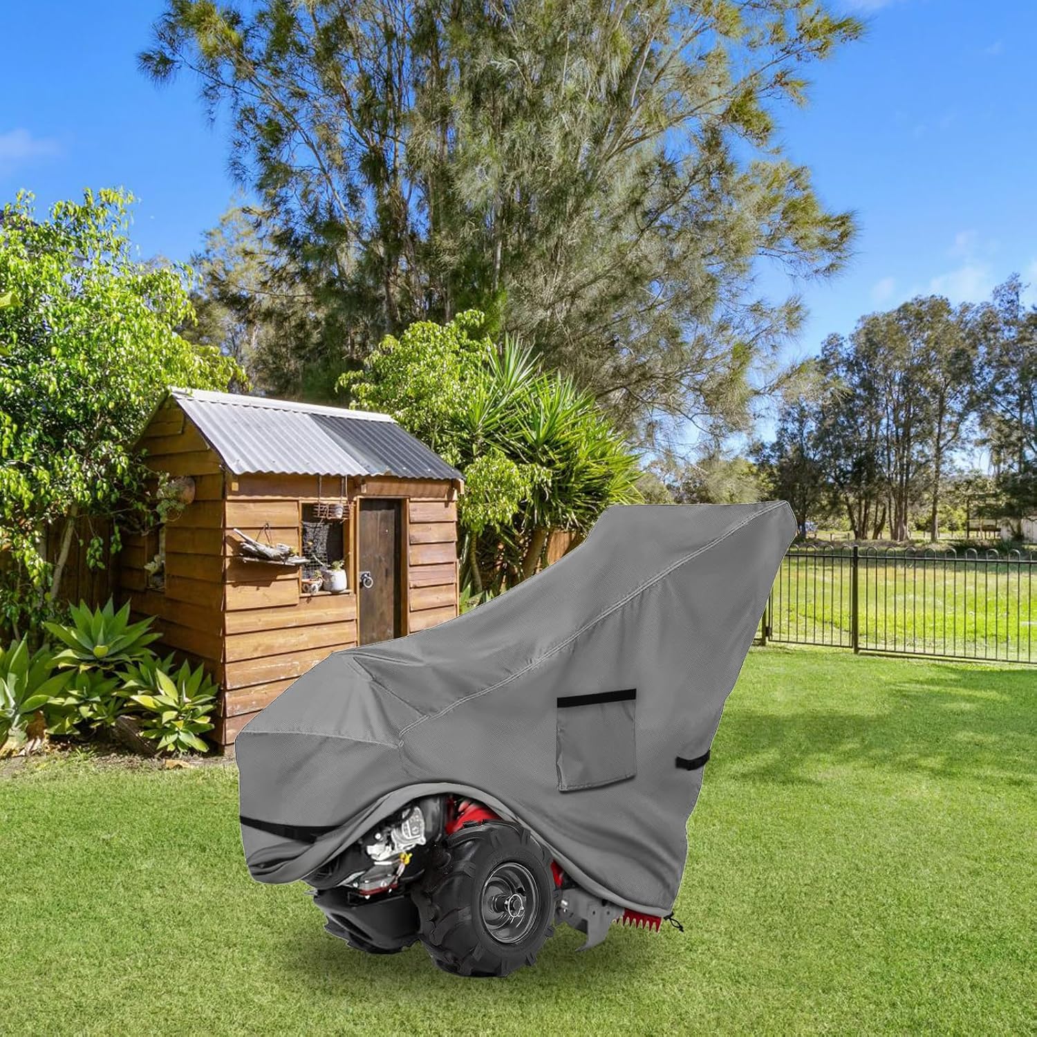 Okcool Gas Rototiller Cover,Waterproof Heavy Duty 600D Rear Tine Tiller Cover, Universal Tiller Cover with Air Vent (Grey)