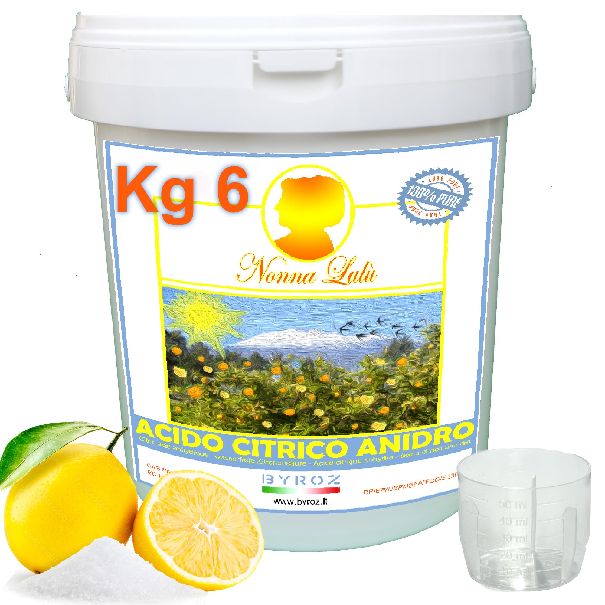 Acido Citrico Per Pulizia Calcare. Biologico, Multiuso, 100% Naturale, Efficace, Ecocompatibile, Sostenibile. Ideale come Anticalcare lavatrice e Brillantante (6 Kg)