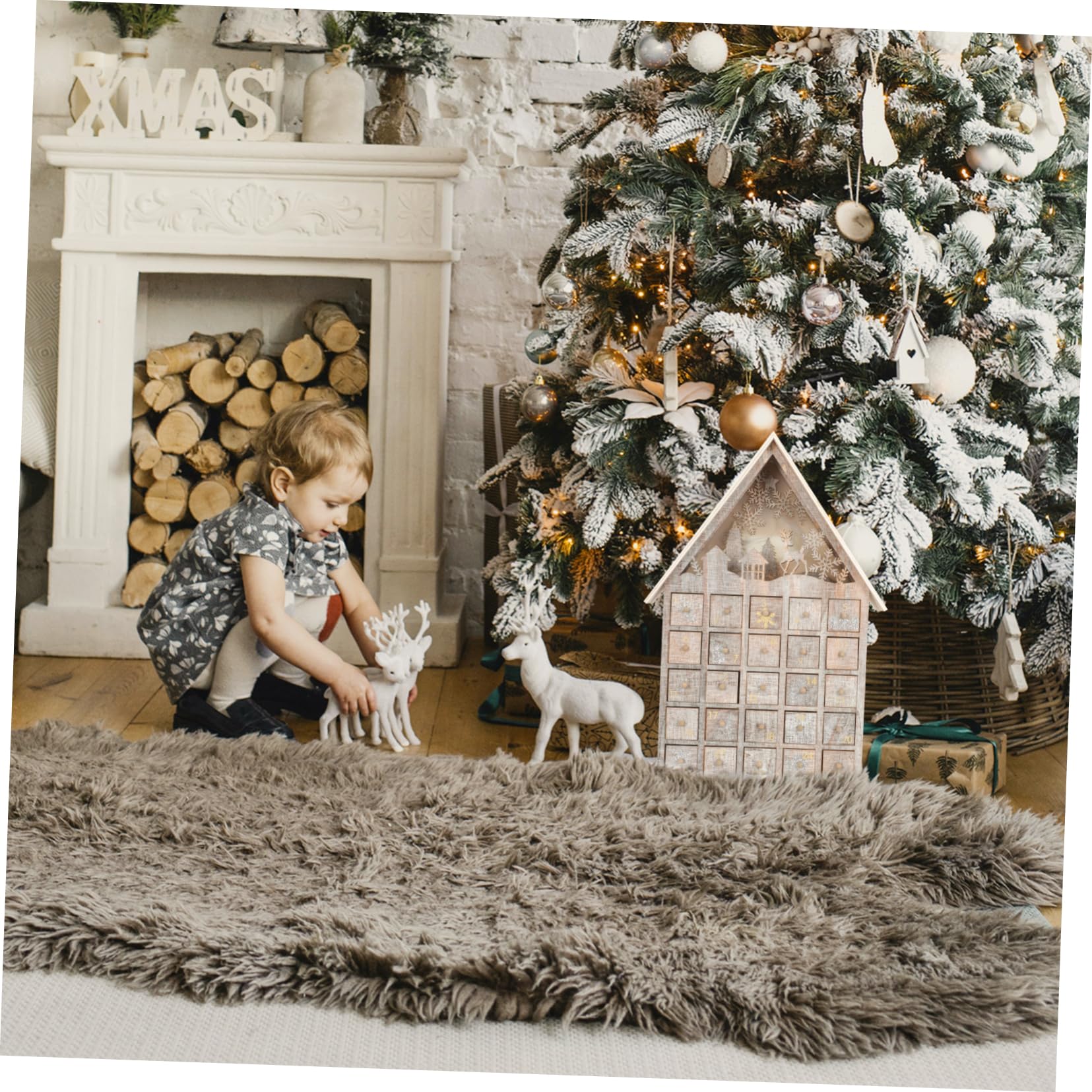 Holz Adventskalender für Junge Mädchen mit Beleuchteter Schublade Weihnachtstischdekoration aus Holz Langlebig und Stabil für Wohnzimmer und Esstisch