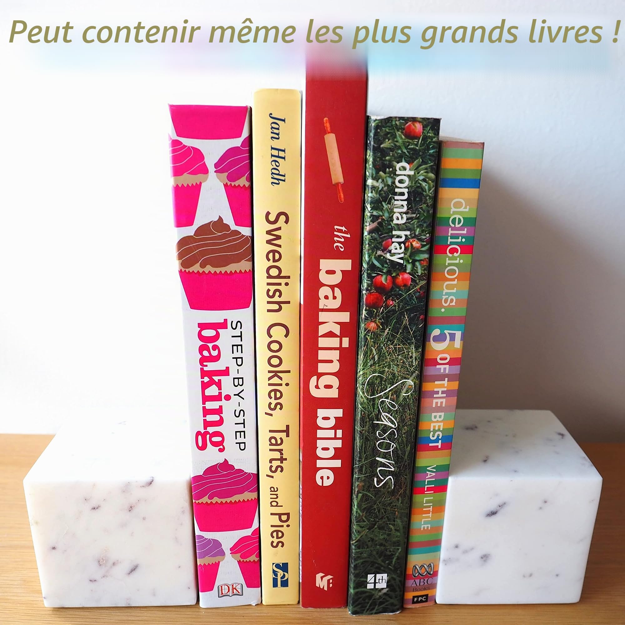 Lot de 2 Serre-Livres carrés en marbre fabriqués à la Main avec Fond antidérapant pour la Maison, la Cuisine, Le Bureau