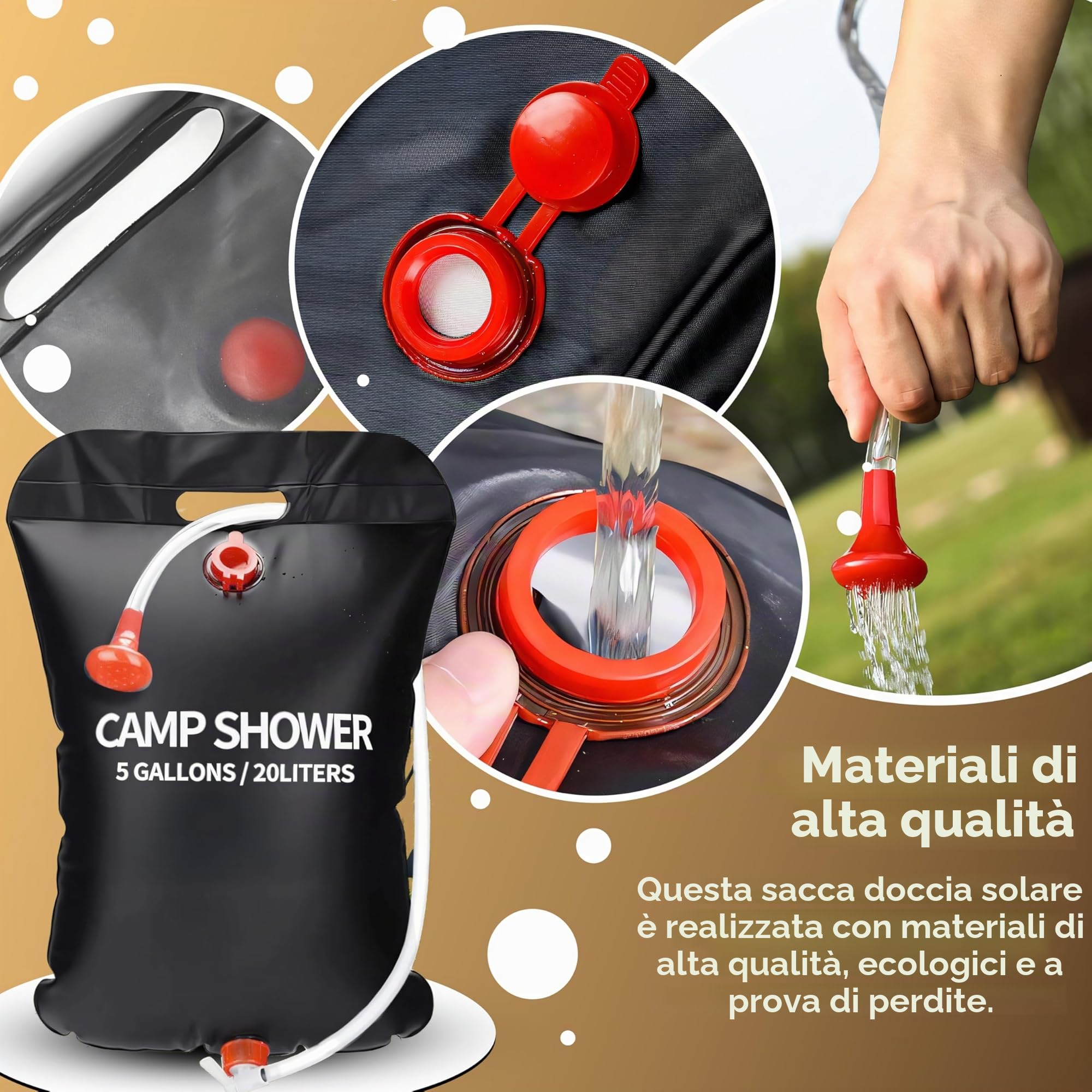 Retoo Borsa da Bagno Solare Campeggio 20 L Portatile con Soffione