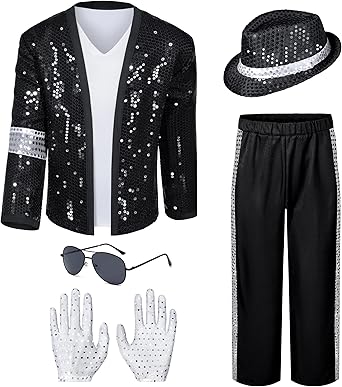 Mens Dance Star Costume for Adult 80s 90s Glitter Pop Stage Party Halloween Cosplay