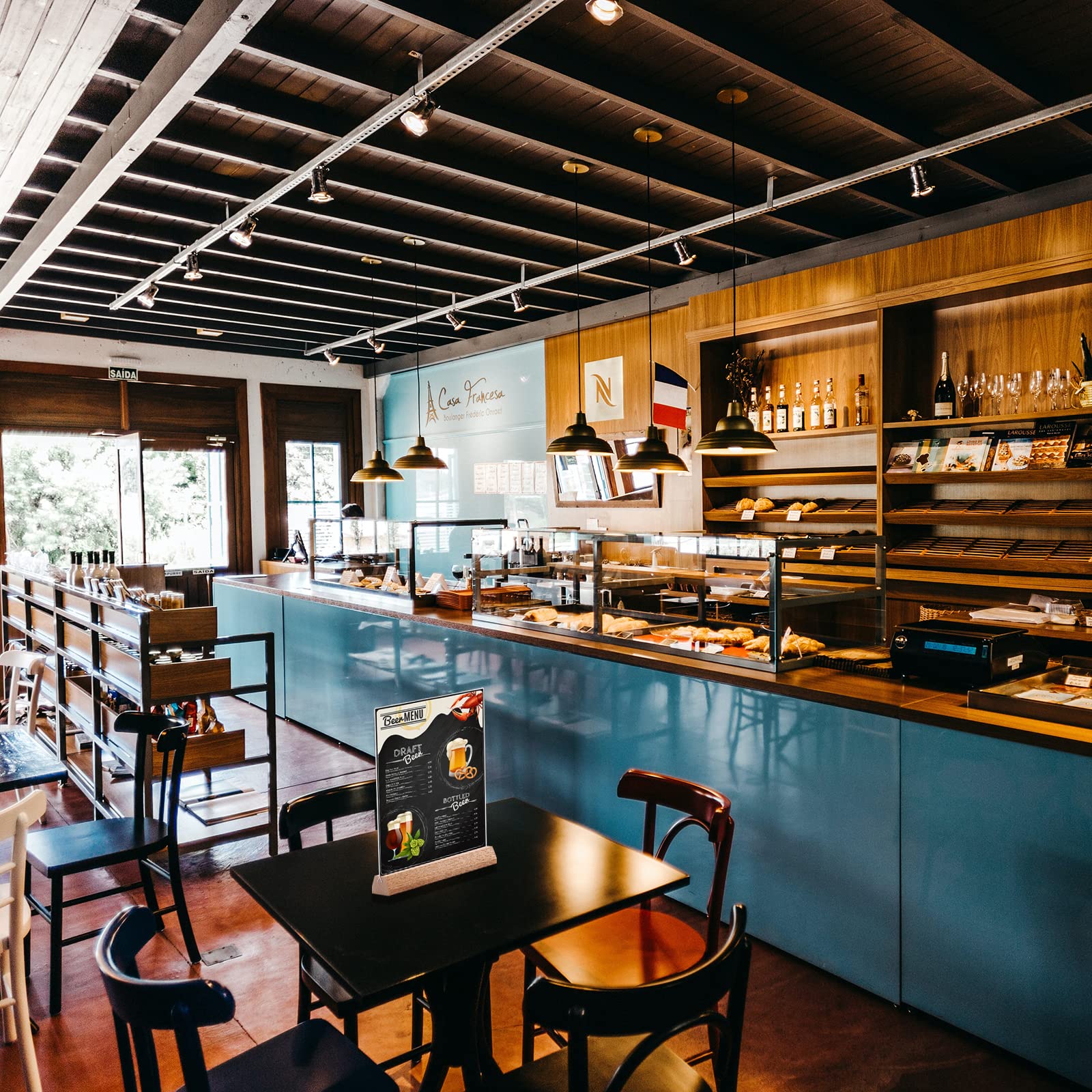 Porta Menu da Tavolo in Acrilico A5, Confezione da 10, Supporti menù A5 in legno, Porta-avvisi da tavolo, Espositore da tavolo A5 per Ristoranti, Hotel, Scuola, Ufficio, Negozio