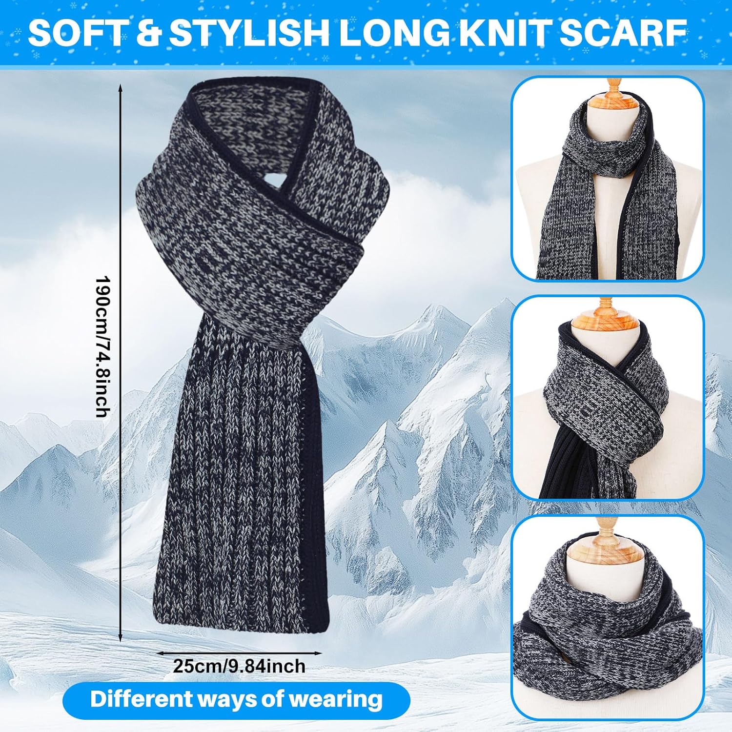 6 Pcs Winter Beanie Hat Scarf Glove Set Men Women Valentines Day Gift Knit Lined Hat Long Scarf Touchscreen Glove - Image 3