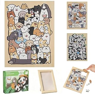 50-Piece Morandi-Colored Dog Shaped Wooden Jigsaw Puzzle - Unique Animal Shape, Durable Wooden Puzzle for Stress Relief, Brain Training, Creative Gift for Dogs Lovers, Home Decor (Dog)