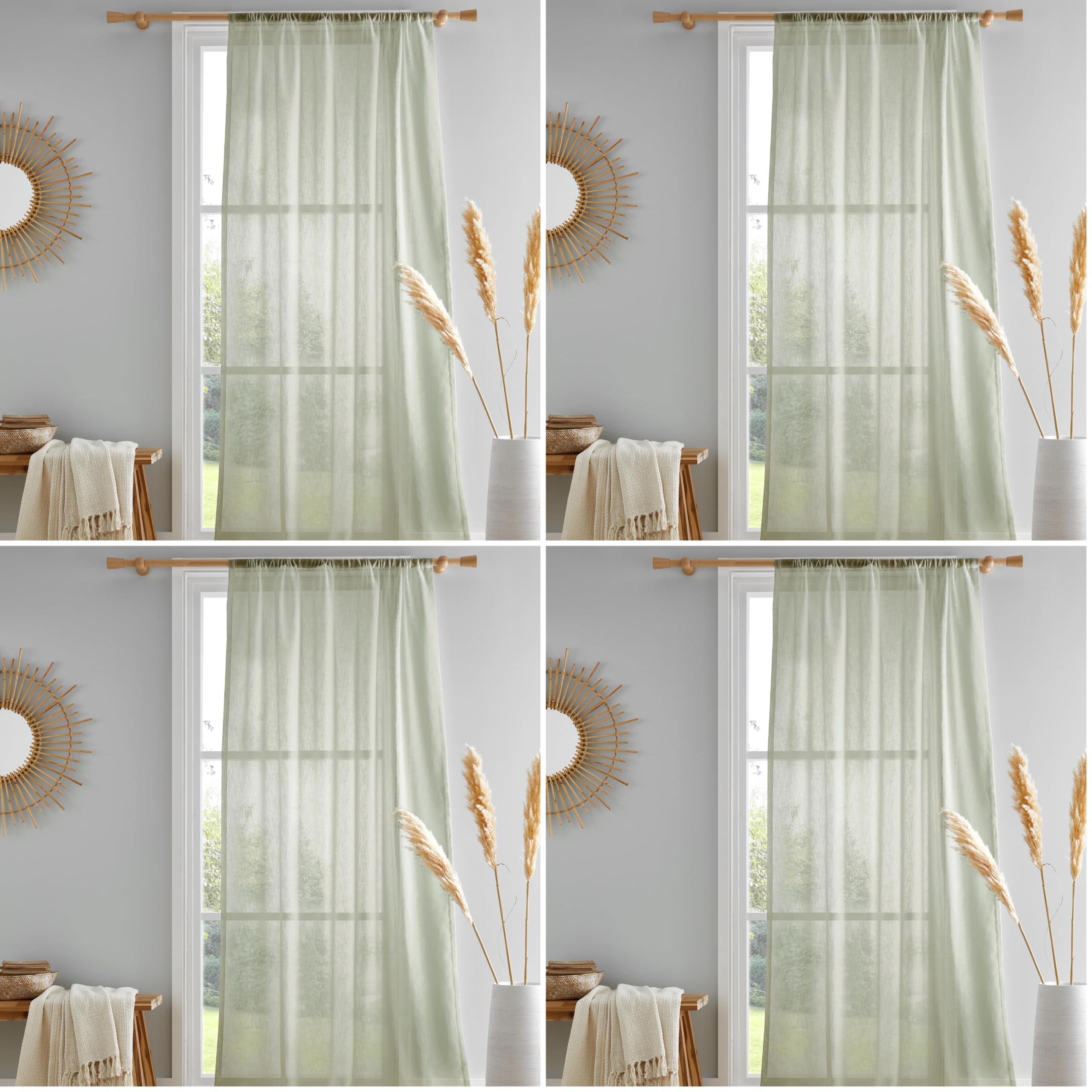 Voilage vert sauge 140x137 cm en coton recyclé Drift Home pour fenêtre de salon (Lot de 4)