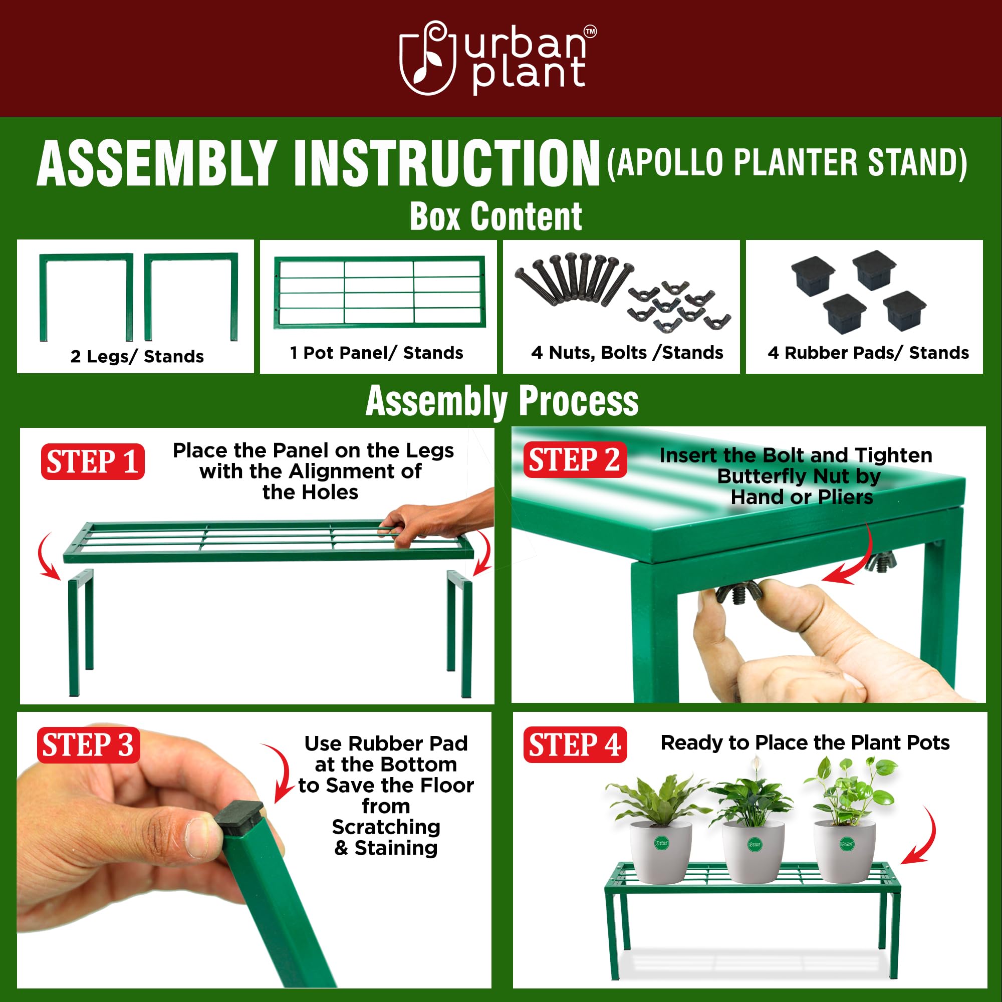 Urban Plant Apollo Metal Plant Stand - Green (Pack of 4) -8