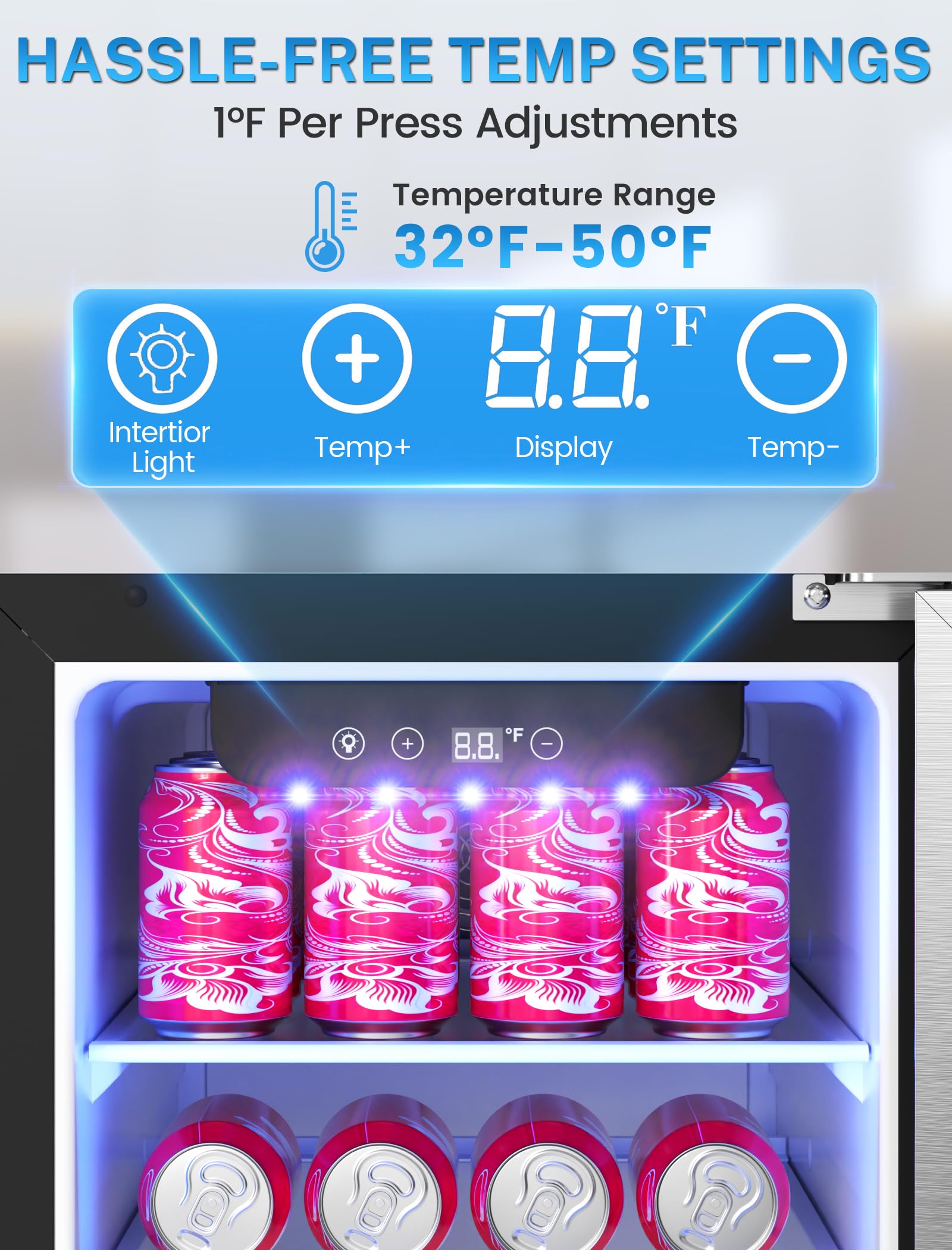 Electactic 15 Inch Beverage Refrigerator, Under Counter Drink Fridge with Stainless Steel Door, Built-in & Freestanding Beverage Cooler for Beer Wine Soda, Outdoor Refrigerator for Patio Home Kitchen
