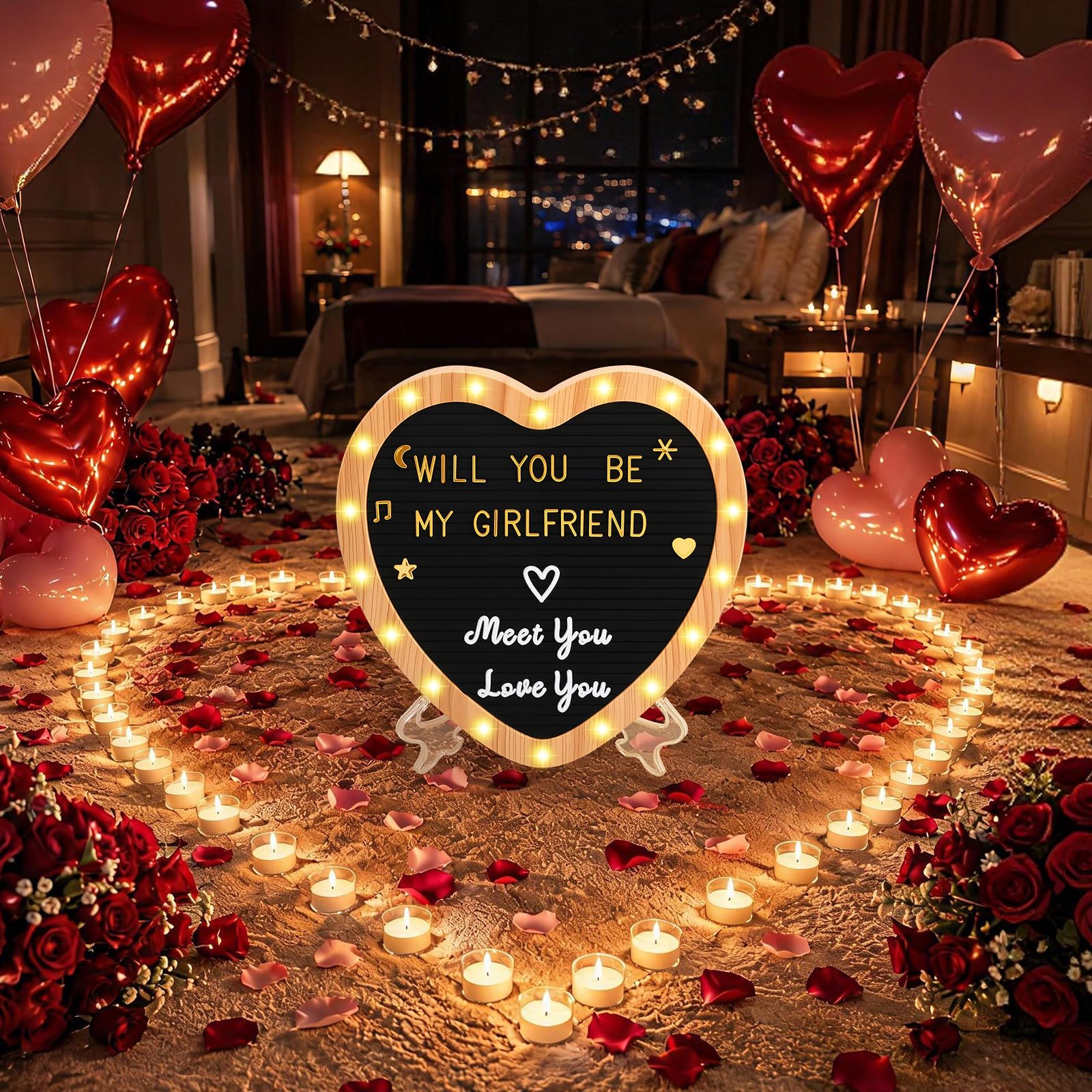 Tableau à lettres en feutre avec lumières LED – Panneau personnalisé en forme de cœur de 25,4 x 25,4 cm et 530 lettres, annonce de grossesse, panneau d'annonce de bébé, panneau personnalisé