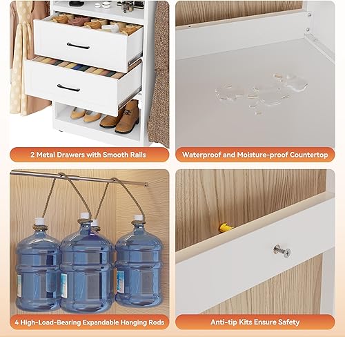 Miniatura 7 de Sistema de armario de metal, sistema de organizador de armario personalizado de 4 pies a 8 pies con 5 varillas colgantes expandibles y torre de