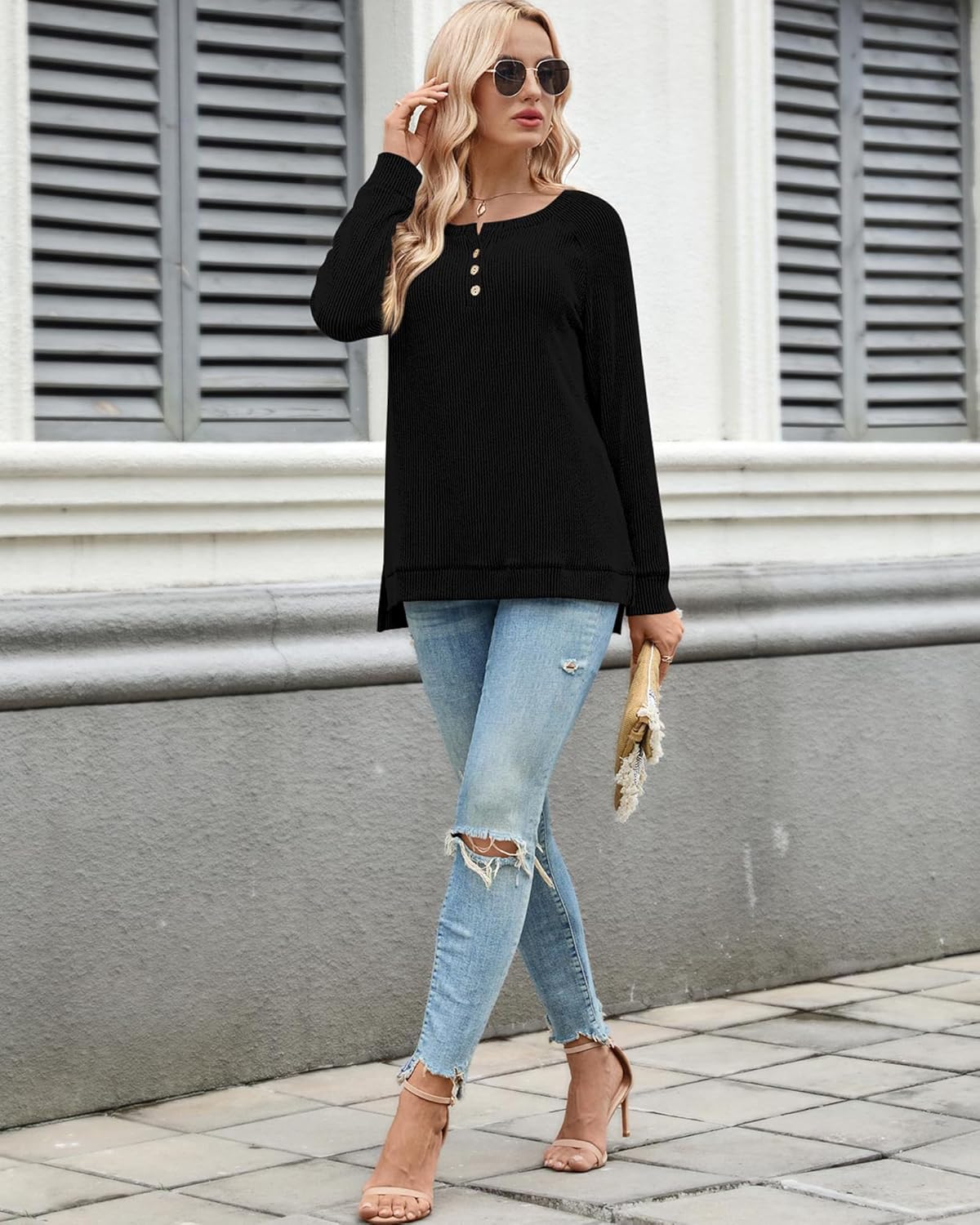 Women's Long Sleeve Shirts Fall Fashion Trendy Tops Crewneck Knit Basic Sweaters S-3XL - Image 6