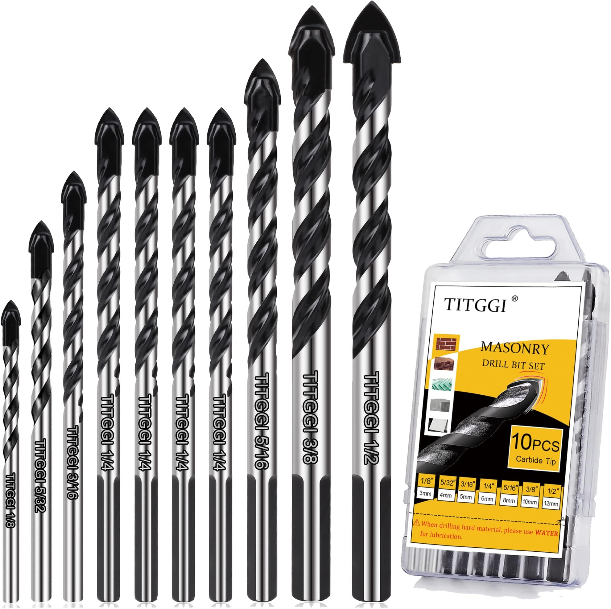 10PCS Tile Drill Bits Set, Professional Masonry Drill Bits Set for Porcelain/Glass/Brick/Plastic/Cement/Wood/Tile/Etc (3mm to 12mm)
