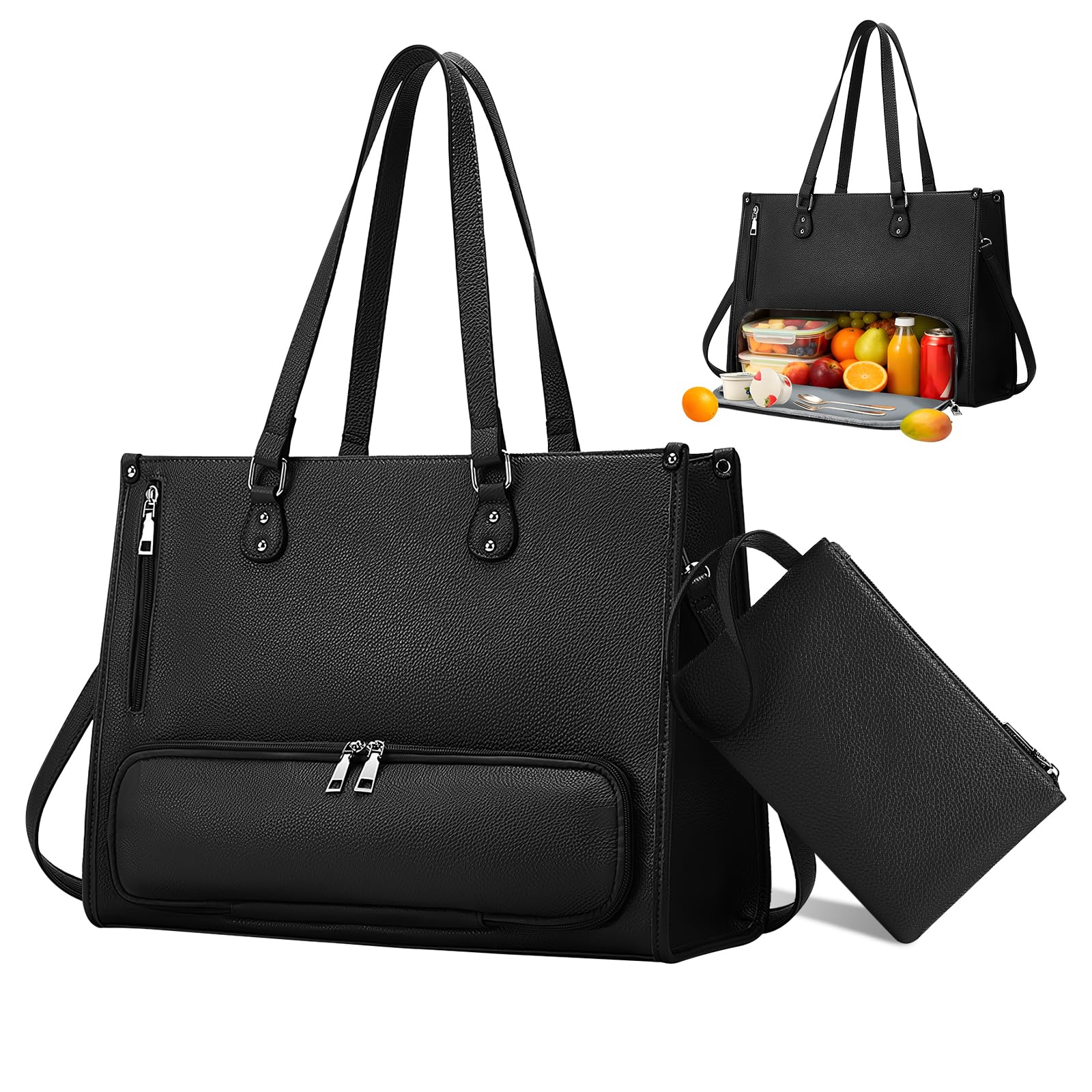 hzuisst Arbeitstasche Damen, PU Leder Handtasche mit Isoliert Kühlfach, 15,6 Zoll Laptoptasche Damen, Groß Aktentasche Damen mit Langer Schultergurt für Arbeit, Schule, Büro