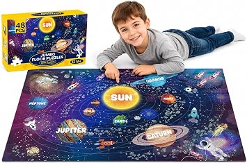 Jumbo Floor Puzzle for Kids Ages 4-6, 48 Piece Large Solar System Jigsaw Puzzle, Extra-Thick Cardboard Preschool Learning Toys for Toddlers 3-5, Educational Gift for Boys Girls 3 4 5 6 7 8