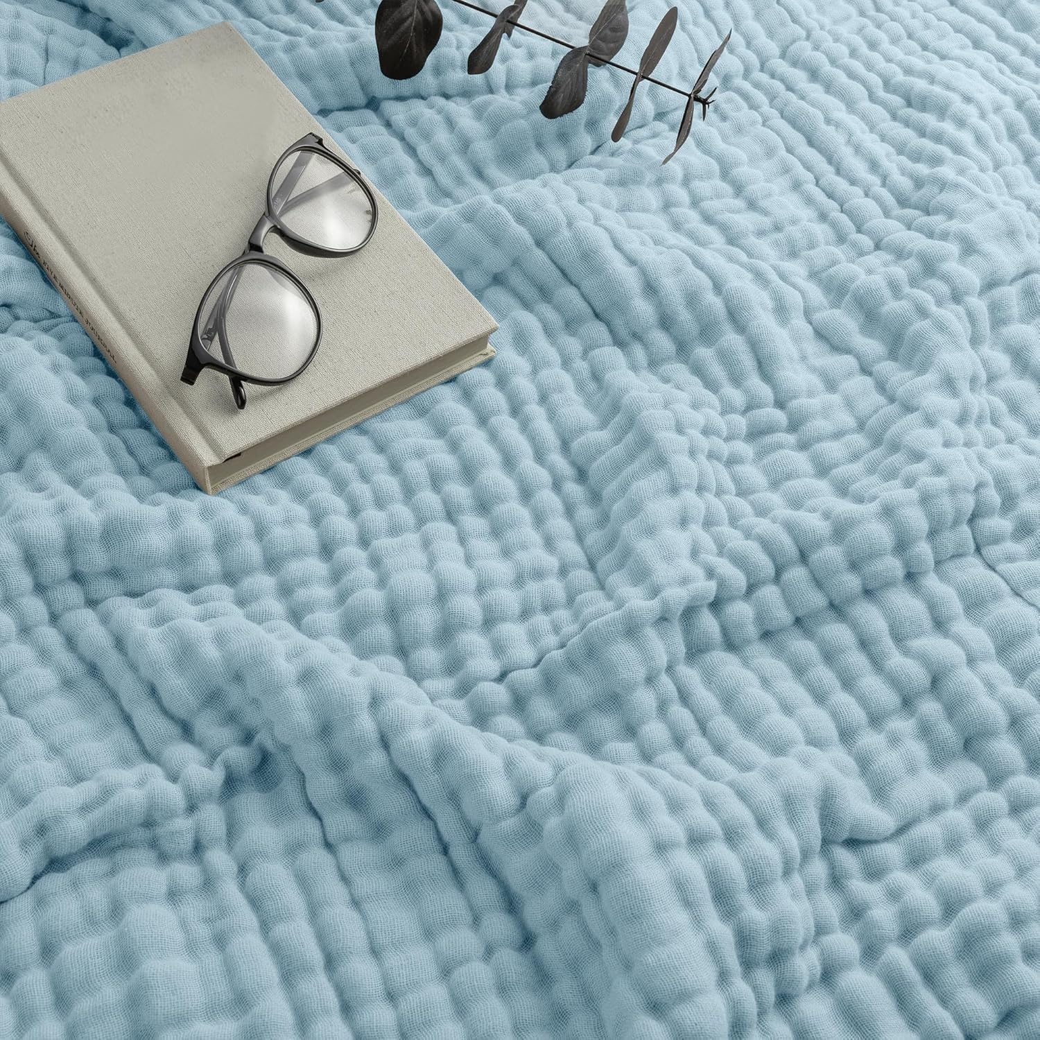 Giltpeak Montivo, coperta in mussola estiva, in cotone mussola, super morbida e leggera, per bambini e adulti, in TRE misure, come coperta abbracciante, per letto, divano (Blu, 150 * 200 cm)