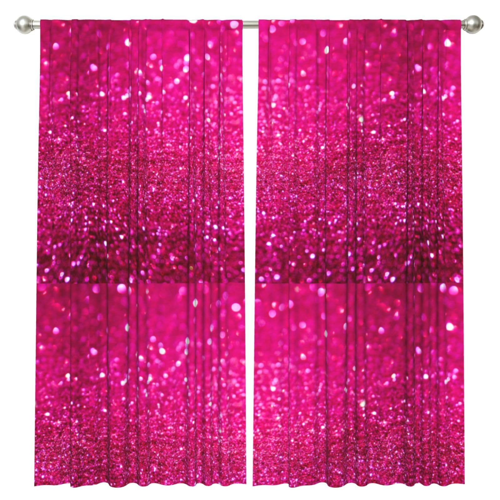 InOmak Pink Glitter Printed, 2 Panels Window Curtains 52 x 84 Inch Blackout Curtains for Living Room Bedroom