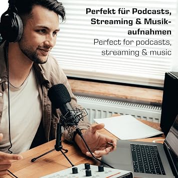 DOCKIN® MP1000 Podcast Microphone Kit - USB Microphone Set for PC & Mac with Extra Long 3m Cable, Tripod, Spider Shock Mount - Condenser USB Mic for Podcasting, Streaming, Singing, Music, Recording
