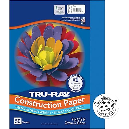 Tru-Ray® Heavyweight Construction Paper, Blue, 9" x 12", 50 Sheets
