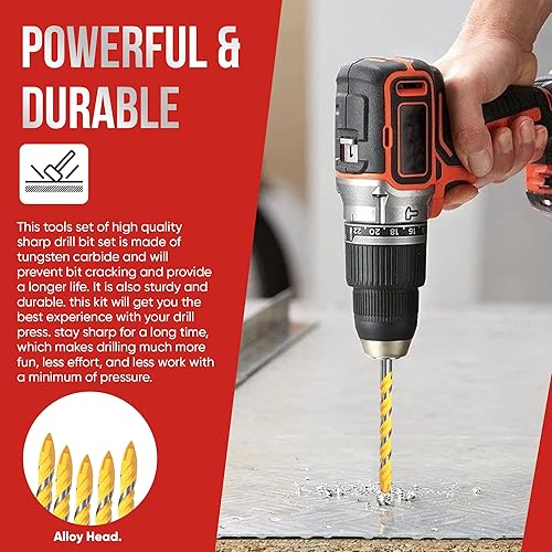 Miniatura 5 de Baker and Bolt Juego de brocas de mampostería, 10 piezas, juego de brocas para azulejos de cerámica, para hormigón, ladrillo, madera, cemento,