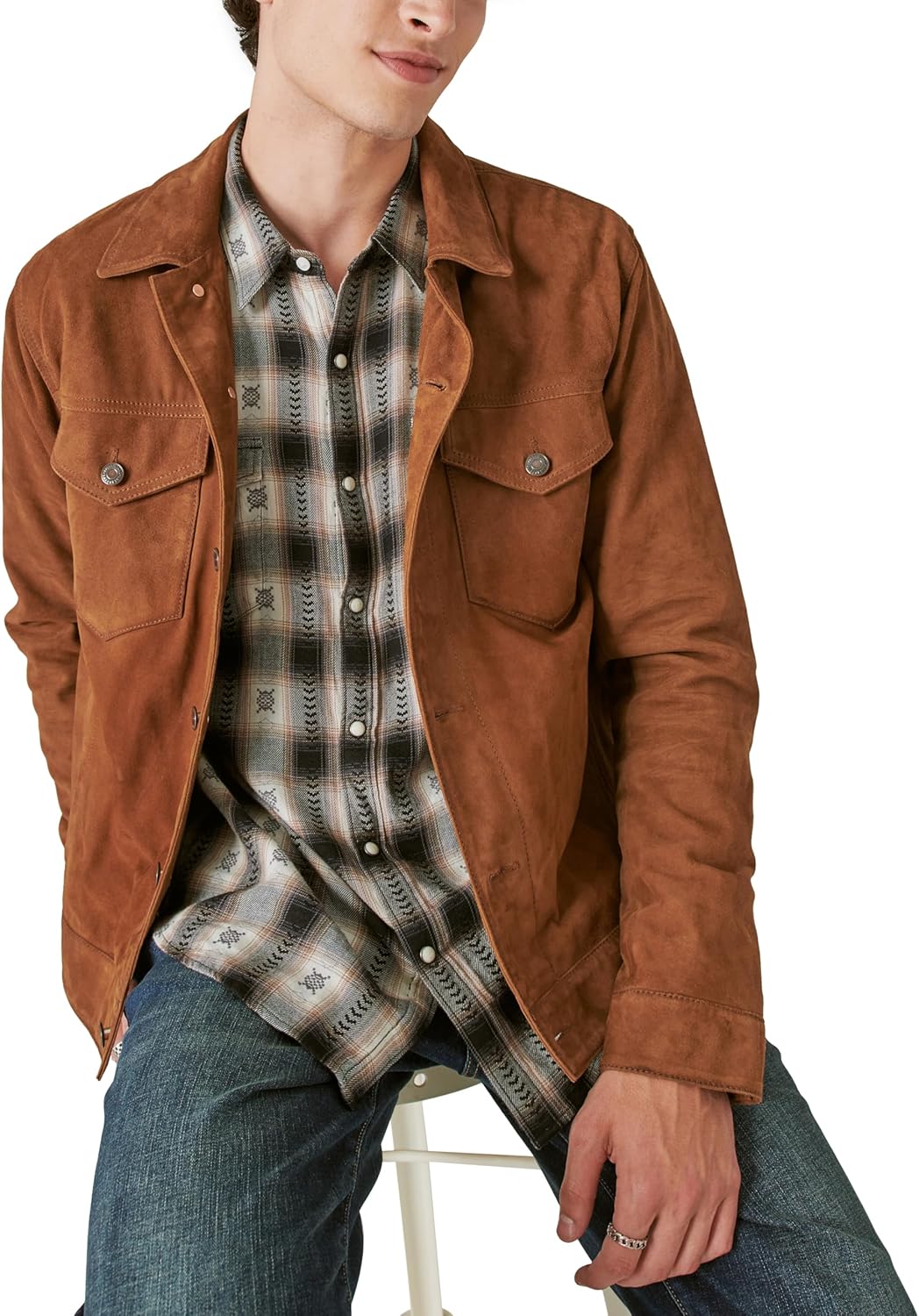 Lucky Brand Men's Plaid Dobby Western Long Sleeve Shirt - Image 4