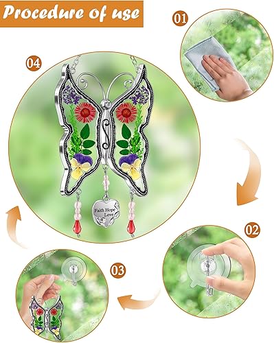 Miniatura 5 de KY&BOSAM - Adorno consistente en cristales atrapaluz con forma de mamá mariposa, carillón de viento con forma de mariposa con alas con flores