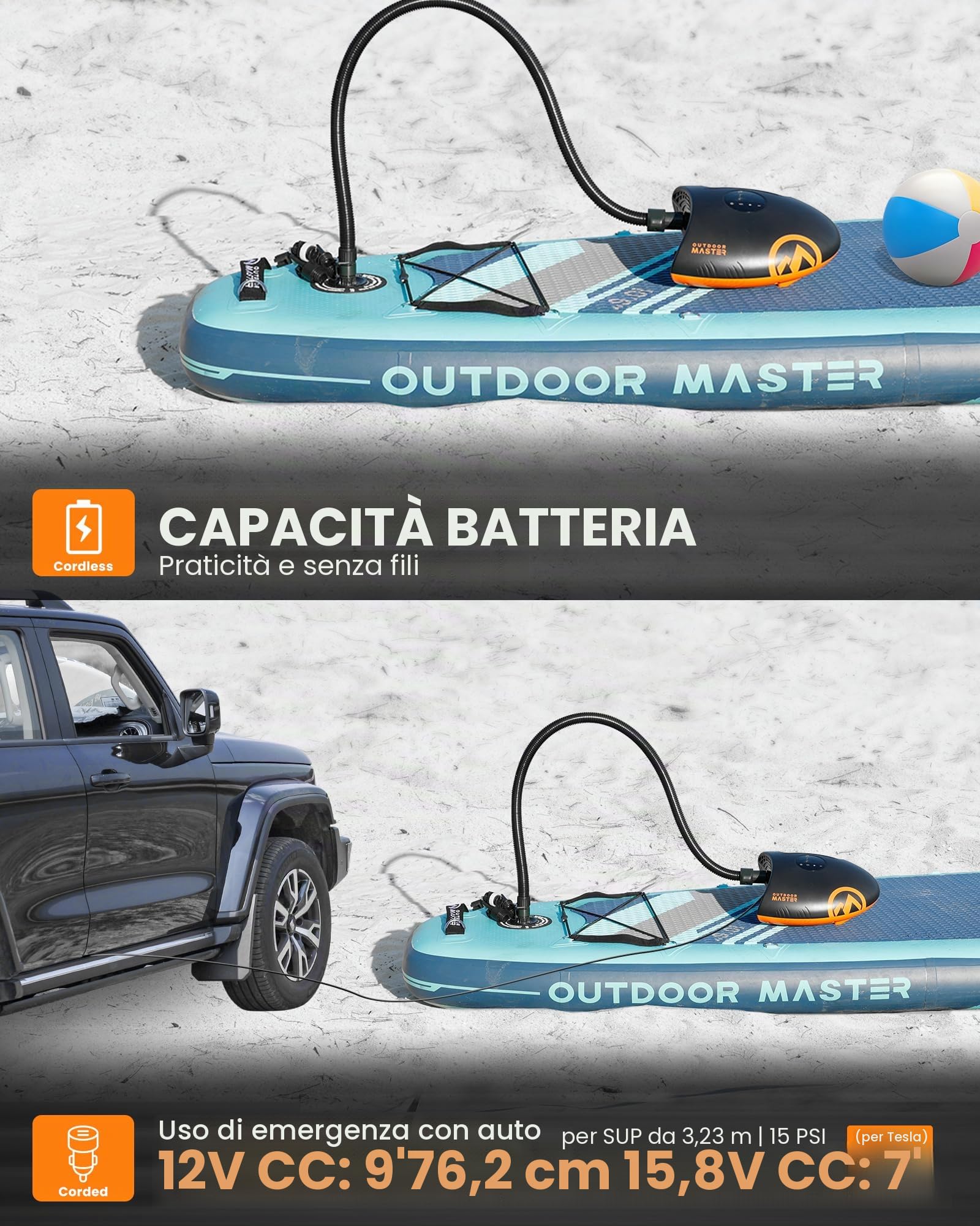 OutdoorMaster Shark 2S - Pompa elettrica da paddle board da 88,8 Wh, batteria ricaricabile per il gonfiaggio e sgonfiaggio di 6 SUP, pompa ad aria SUP da 20 PSI 12 V/15,8 V DC e ingresso Type-C