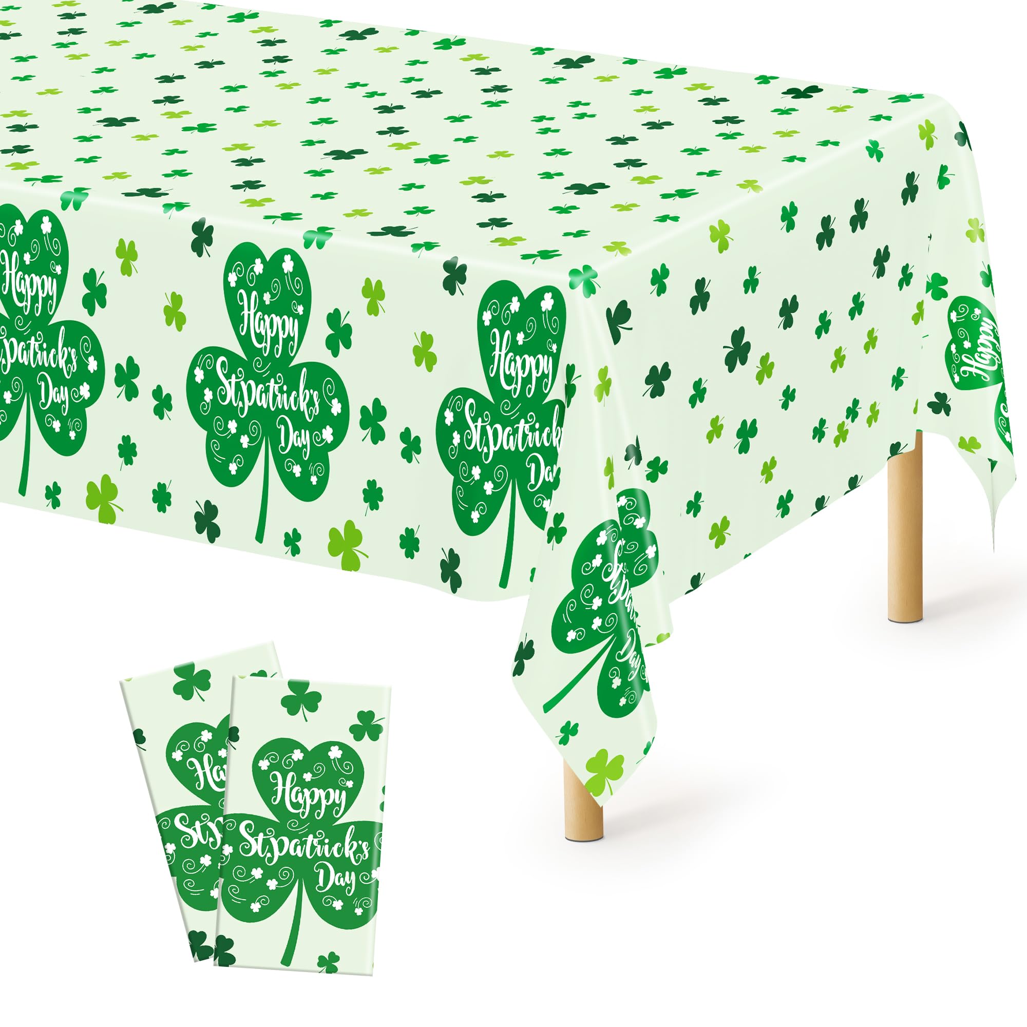 QZYL 2 Pcs St Patricks Day Decorations, 108 X 54 Shamrock Decorations, Plastic Happy St. Patrick's Day Tablecloth, Shamrock Tablecovers, Disposable Rectangle Irish Green Table Cloth for Lucky Party