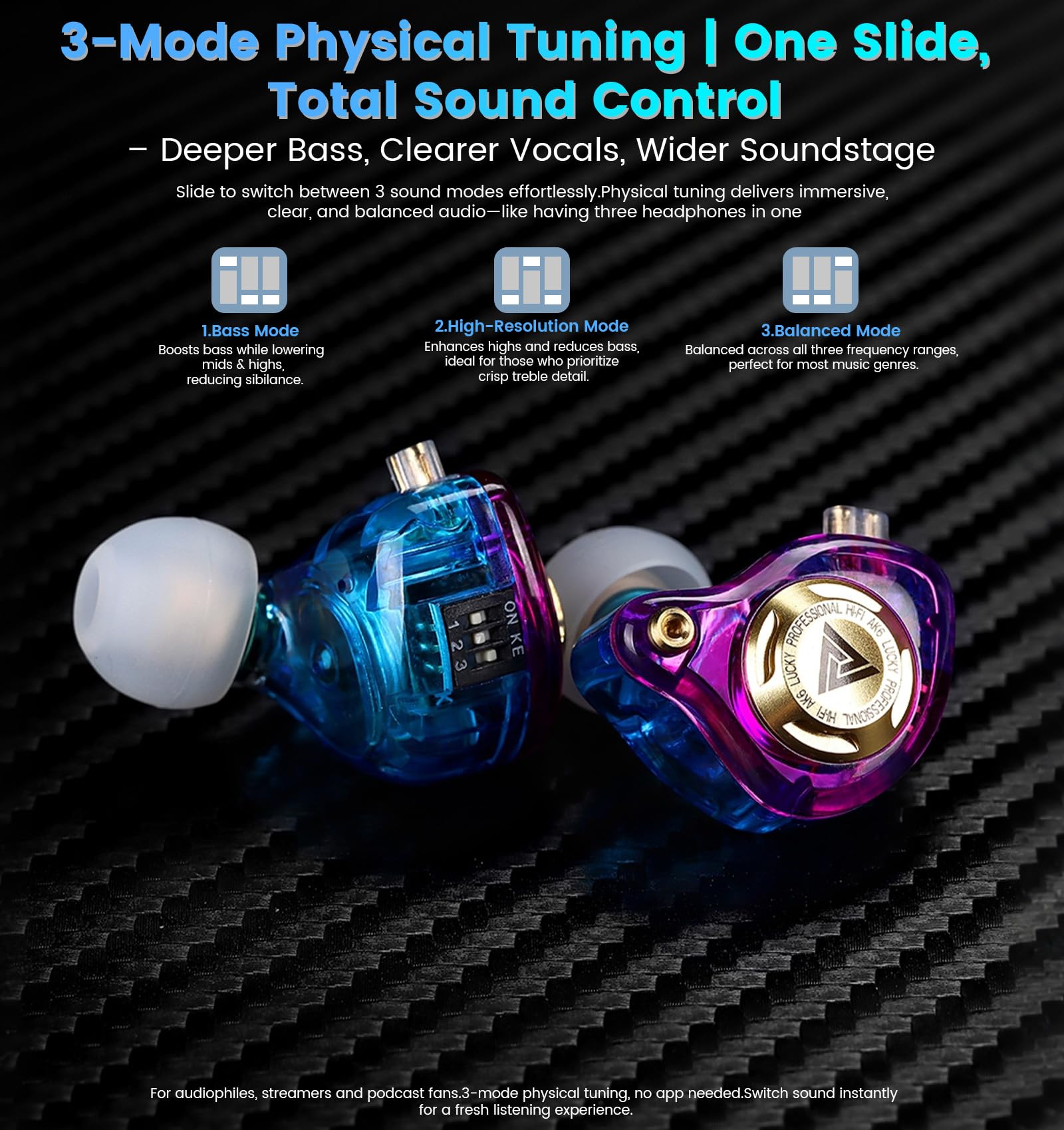 Auriculares para juegos con cable con micrófono, controlador dinámico de 11 mm, monitores intraurales, interruptor de afinación ajustable de 3 vías, cable desmontable, auriculares IEM, auriculares con