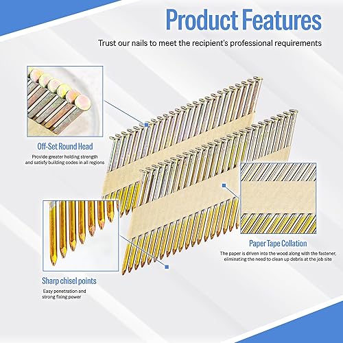 Miniatura 3 de meite Clavos de marco de 30 grados de 3 pulgadas x 0.120 pulgadas, revestimiento galvanizado, cinta de papel combinada, cabeza redonda desplazada,