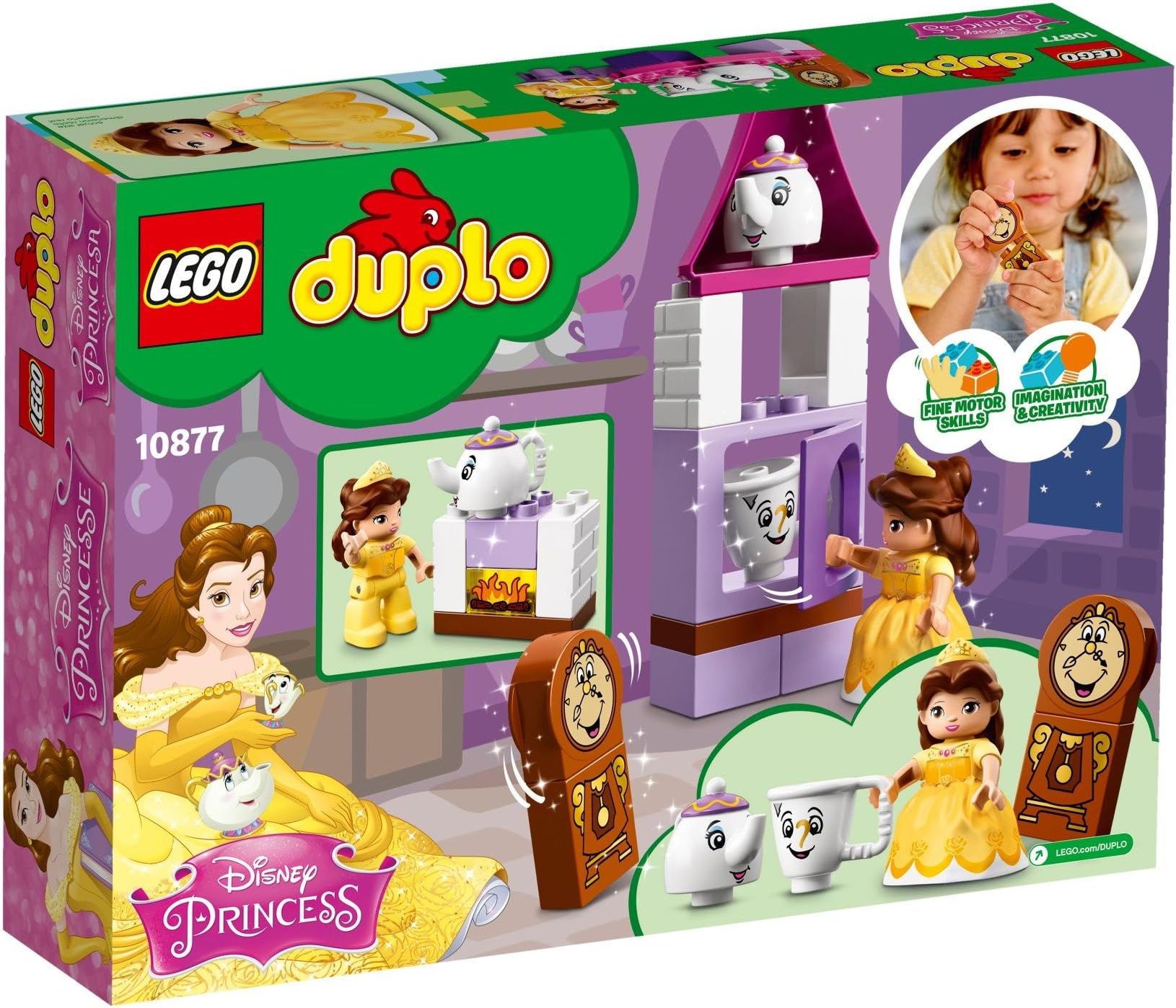 LEGO 10877 DUPLO Disney Junior Princess Belle's Tea Party Toy with Belle Mini Doll, Mrs Potts, Chip and Cogsworth Figures from Beauty and the Beast