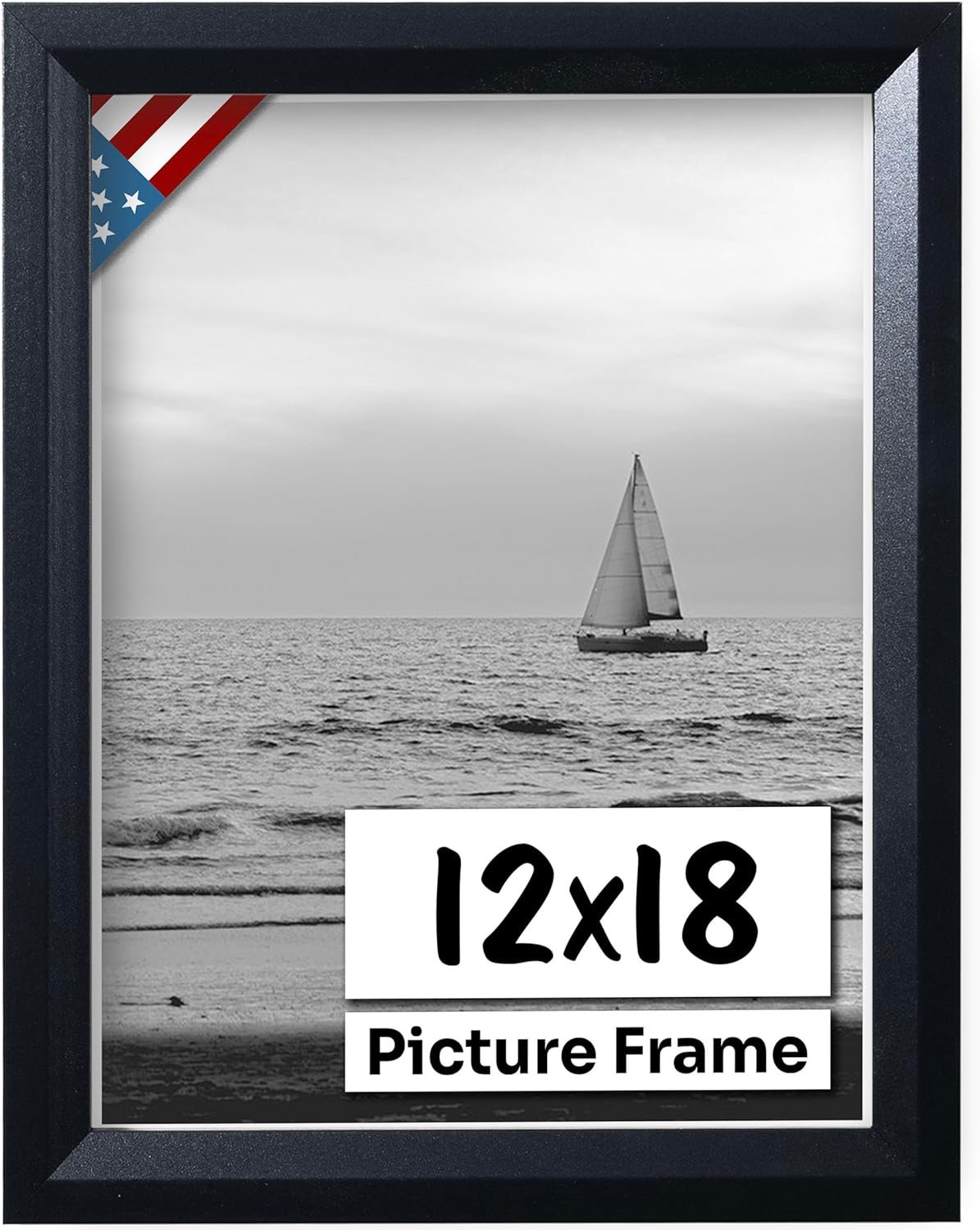 Black 12x18 Picture Frame Beveled .84" Inch Wide - Black Wall Decor Handmade Solid Wood Frames with Preinstalled Hangers and UV Blocking Plexiglass 18x12 Frame