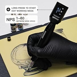 Wormhole Wireless Tattoo Kit, LED Digital Display, Dot Working Mode, Complete Rotary Tattoo Gun Set for Beginners and Professionals, Ergonomic Design, Portable Equipment - Black