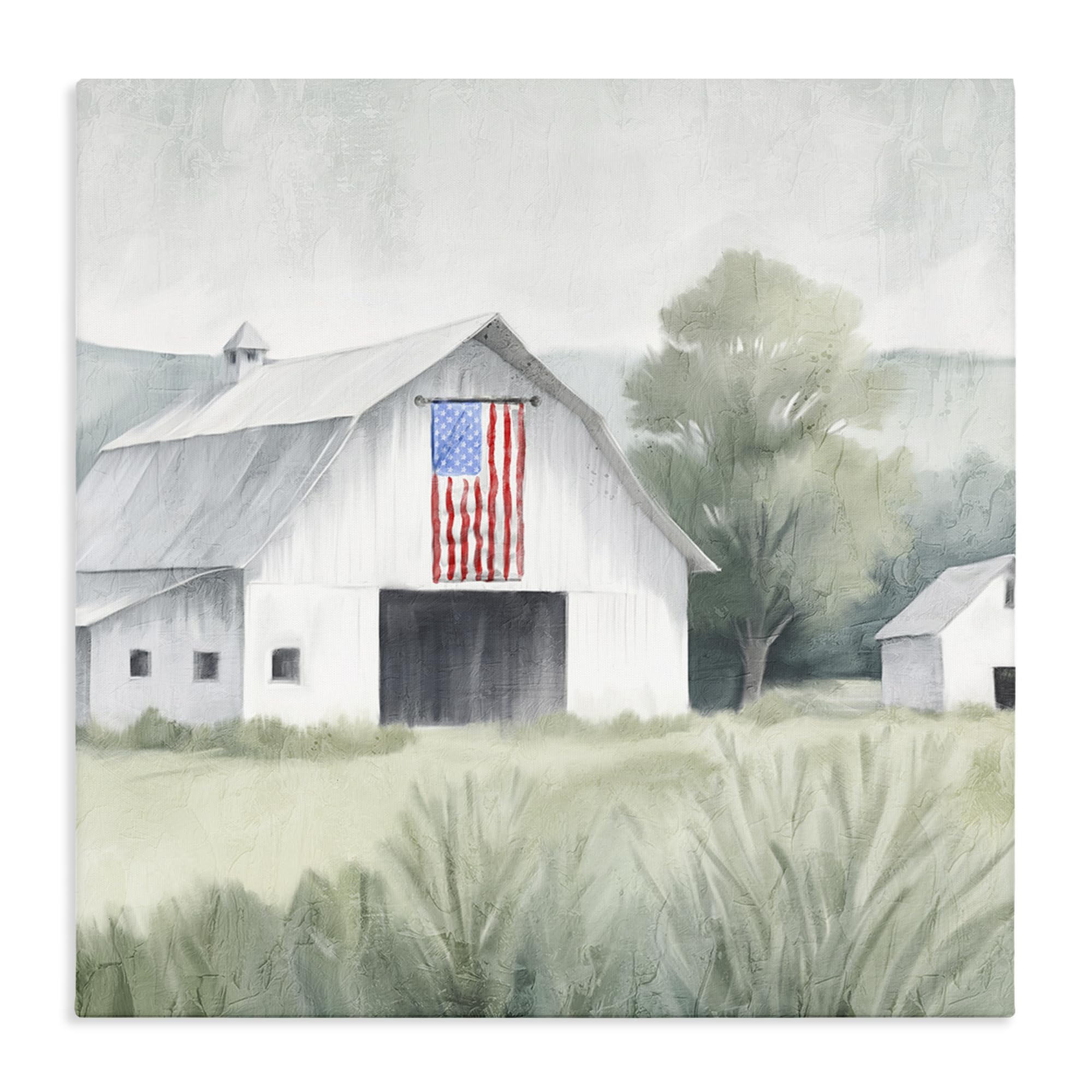 Stupell Industries Patriotic White Barn Landscape 'Home Usa Flag Barn', Canvas Art, 24 X 24 Inches, Easy To Hang And Sturdy, Made In Usa, By Kim Allen